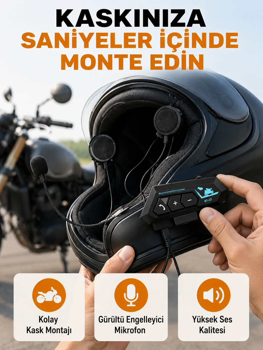 BT22 Kask İçi Bluetooth Kulaklık Hızlı Eşleşme ve Gürültü Önleyici Mikrofon Yeni Nesil Fiyatı, Yorumları ve Özellikleri