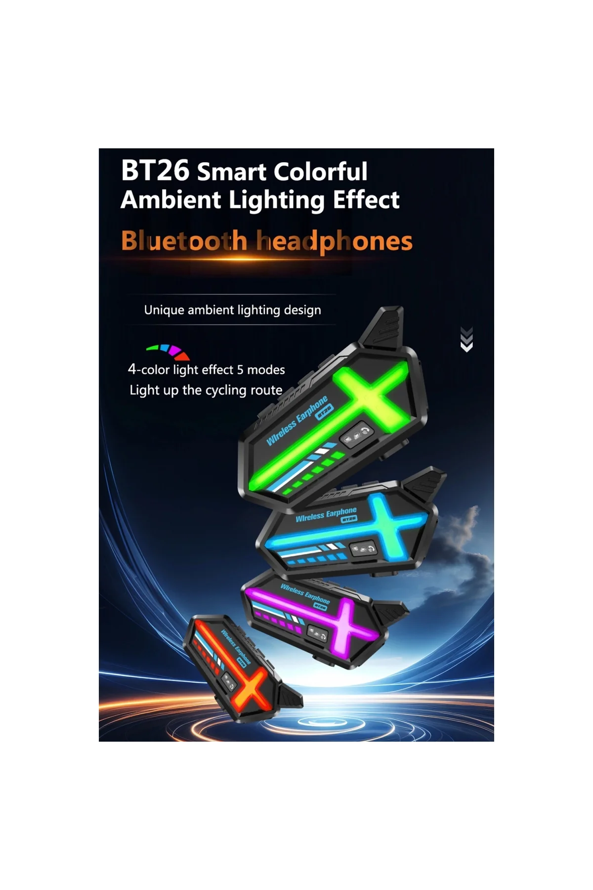 Bt26 Motosiklet Kask Kulaklık Bluetooth Rgb Işıklı 2 Eşleşme Özel