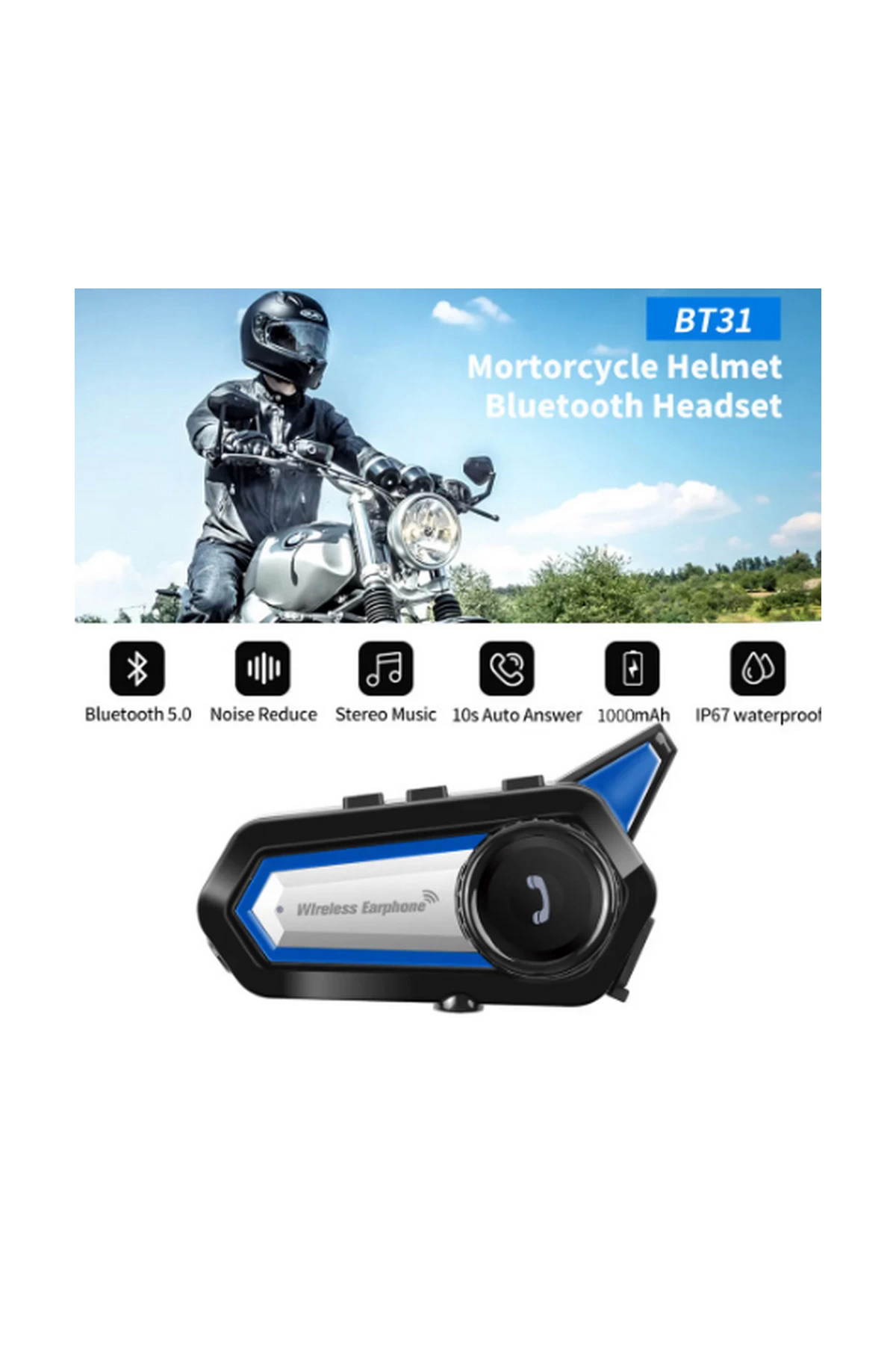 Just Cheap Store Bt31 Kask Kulaklik Bluetooth 5.0 Motosiklet İnterkom Su Geçirmez 