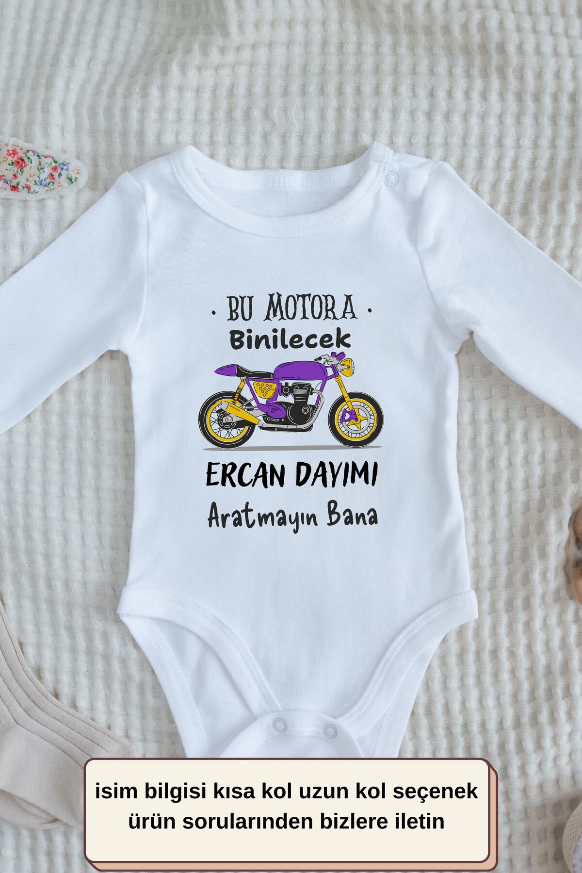 Bu Motora Binilecek Yazılı Kişiye özel Bebek Zıbın - %100 Pamuk