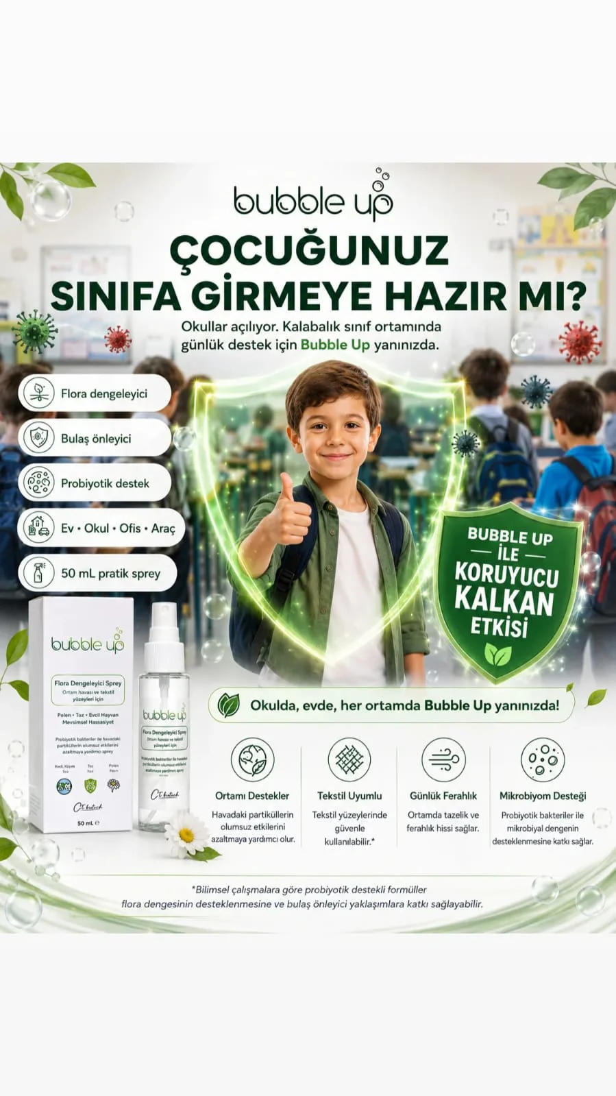 Bubble Up Okul ve Ev İçin Ortam ve Tekstil Spreyi 50 ml Bubble Up Okul ve Ev İçin Ortam ve Tekstil Spreyi 50 ml