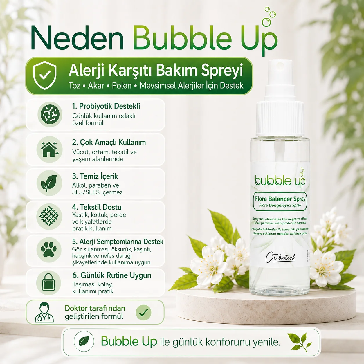 Bubble Up Probiyotikli Kedi Köpek Yatak Minder Kafes Spreyi 50 ml - Evcil Hayvan Alerji Karşıtı Bakım
