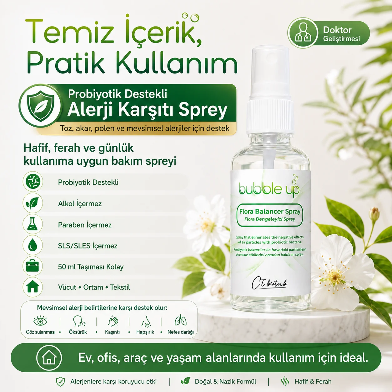 Bubble Up Probiyotikli Kedi Köpek Yatak Minder Kafes Spreyi 50 ml - Evcil Hayvan Alerji Karşıtı Bakım