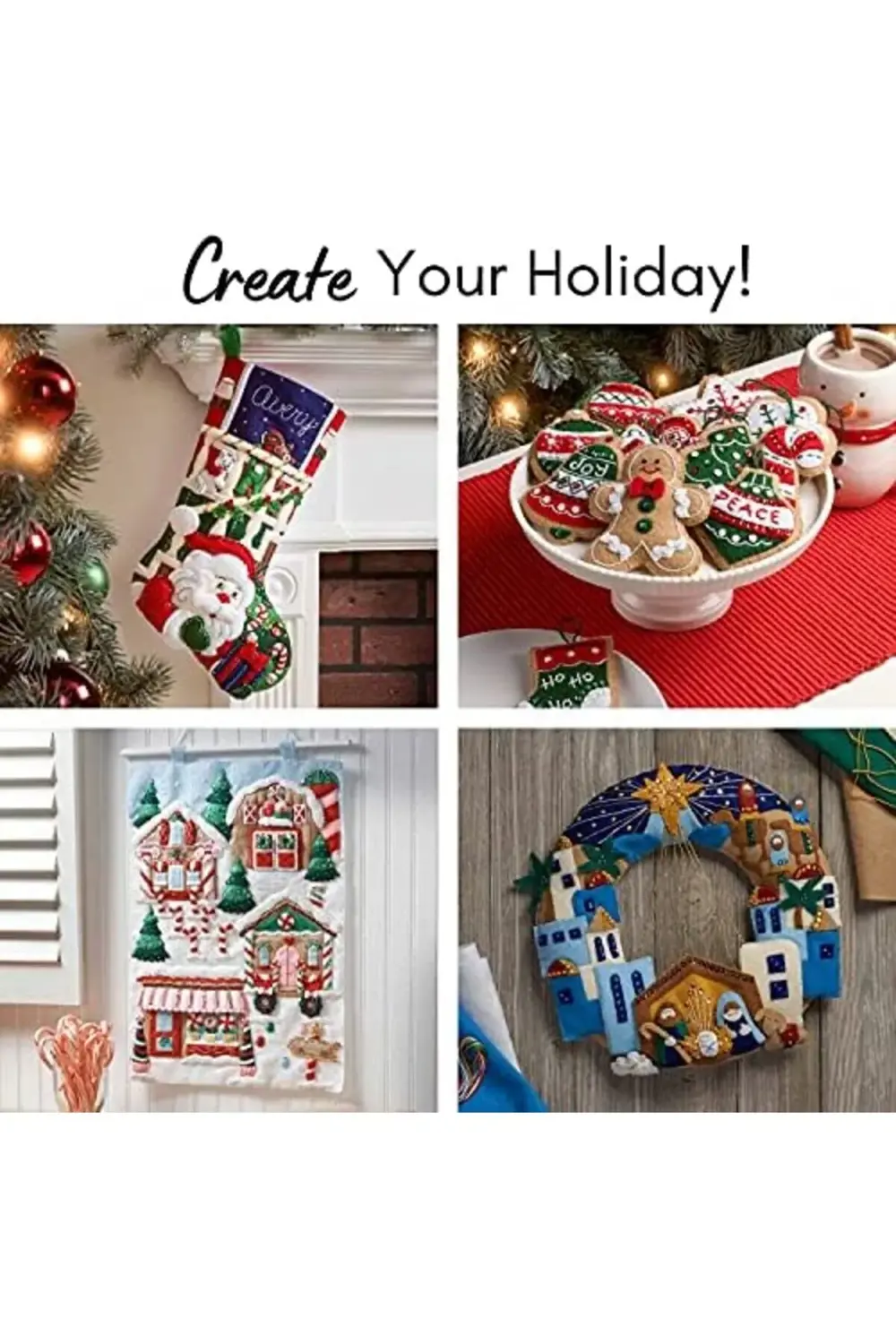 Bucilla 89278E Keçe Aplike Çelenk, 41,5 cm x 41,5 cm, Çiçekli Son