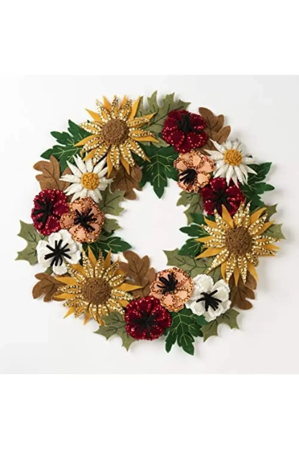 Bucilla 89278E Keçe Aplike Çelenk, 41,5 cm x 41,5 cm, Çiçekli Son