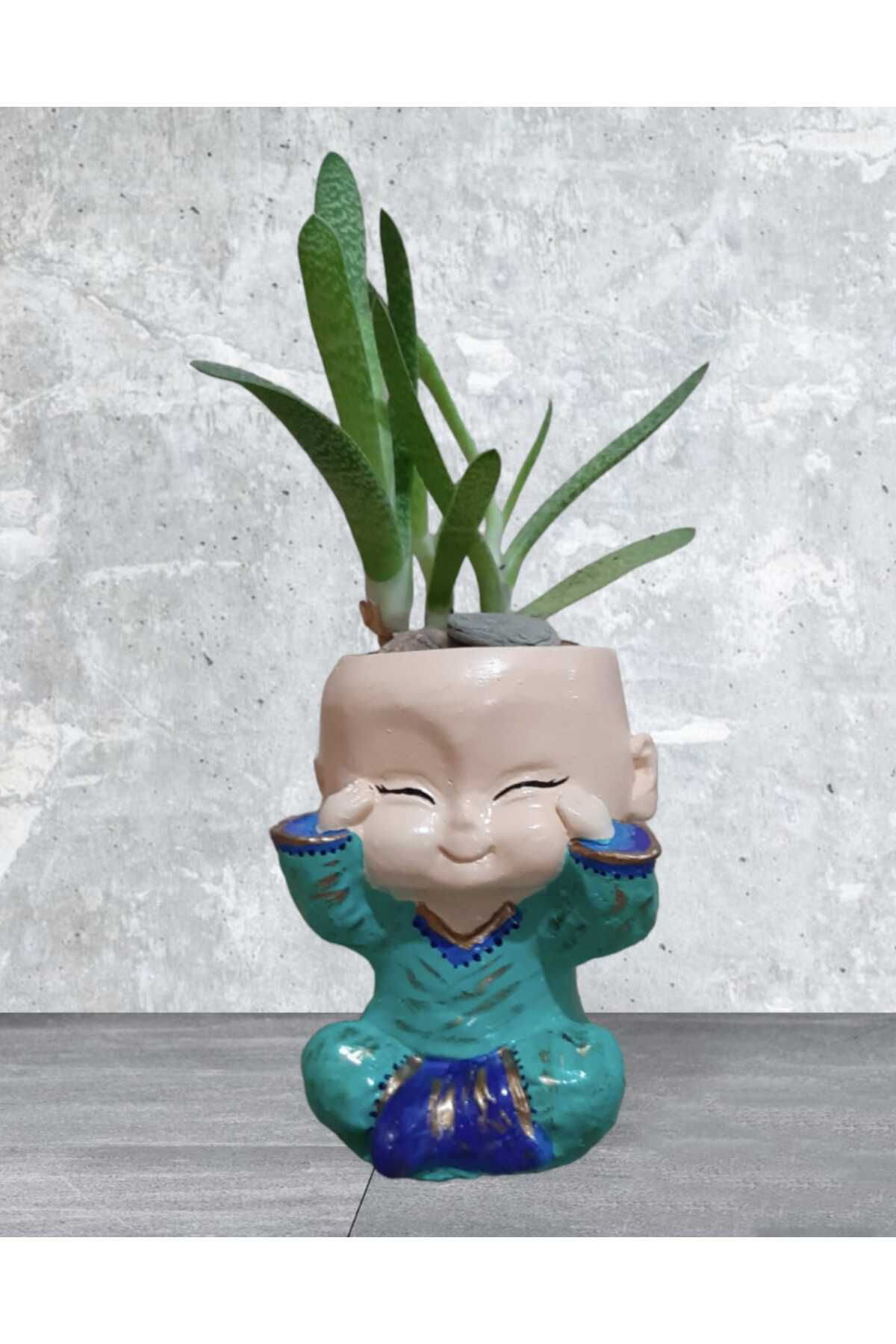 Dodemert Home Buddha Gülen Bebekler Beton Saksı & Mumluk ( Dekoratif) 2 Li