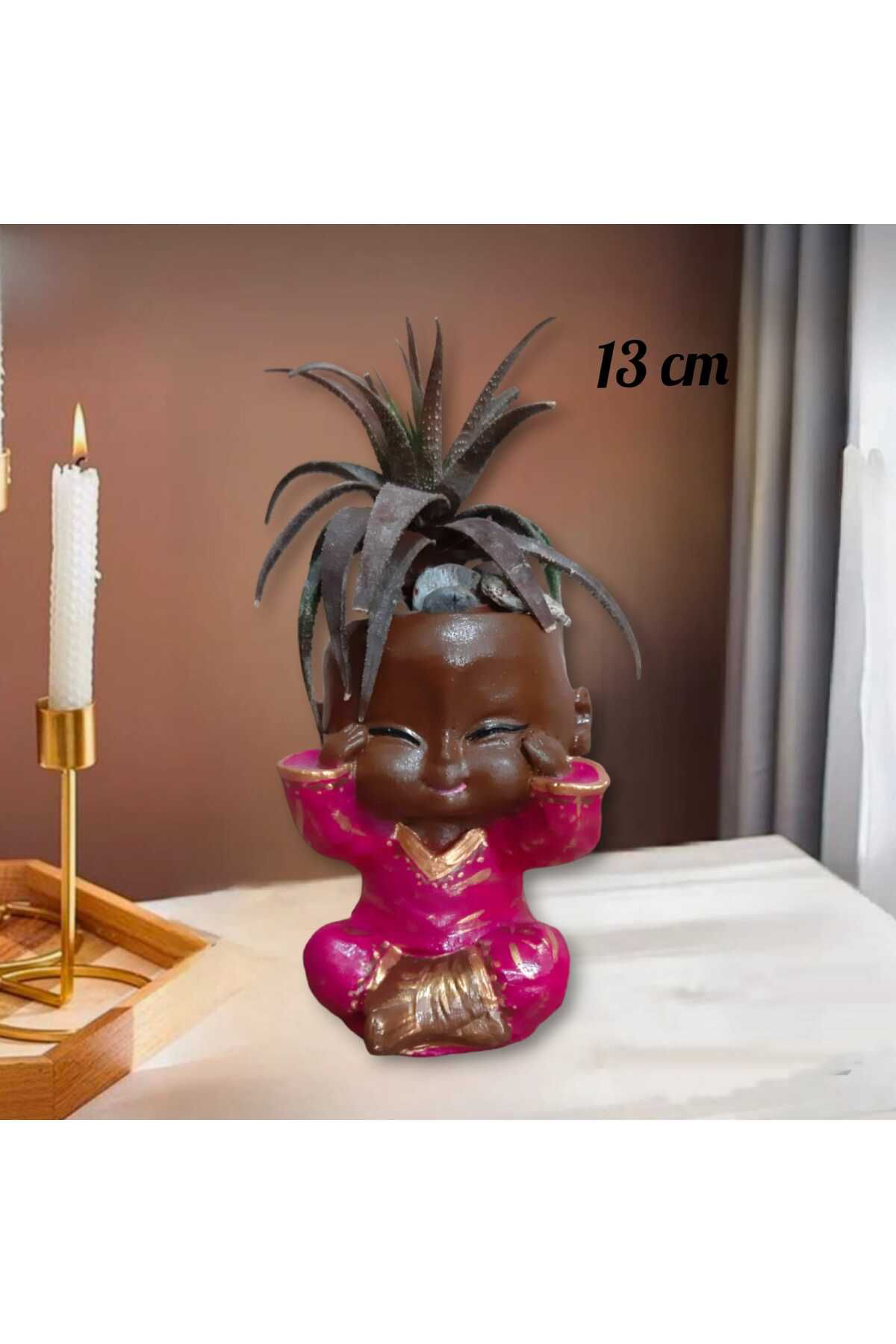 Dodemert Home Buddha Mürdüm Gülen Bebek Beton Saksı & Mumluk ( Dekoratif)