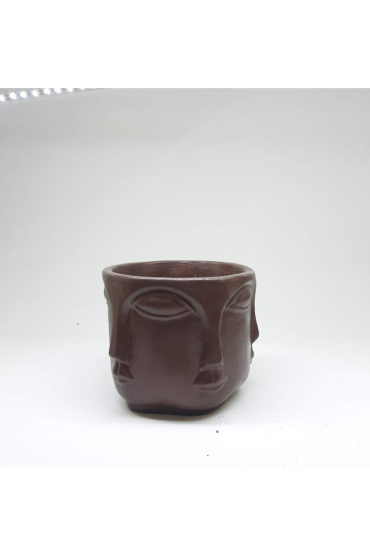 Buddhaa Face Büyük Boy Kahverengi Beton Tasarım Saksı Kalemlik