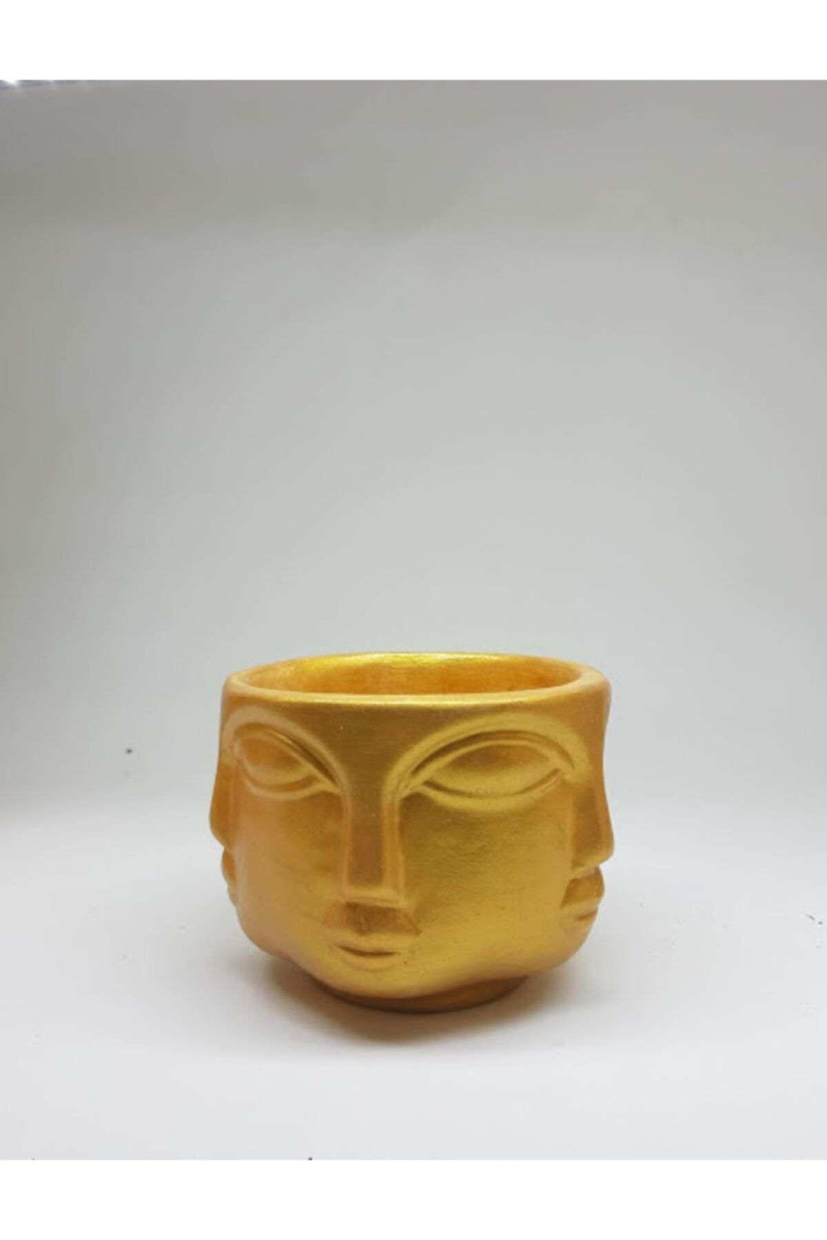 Dodemert Home Buddhaa Face Orta Boy Altın Beton Tasarım Saksı & Kalemlik