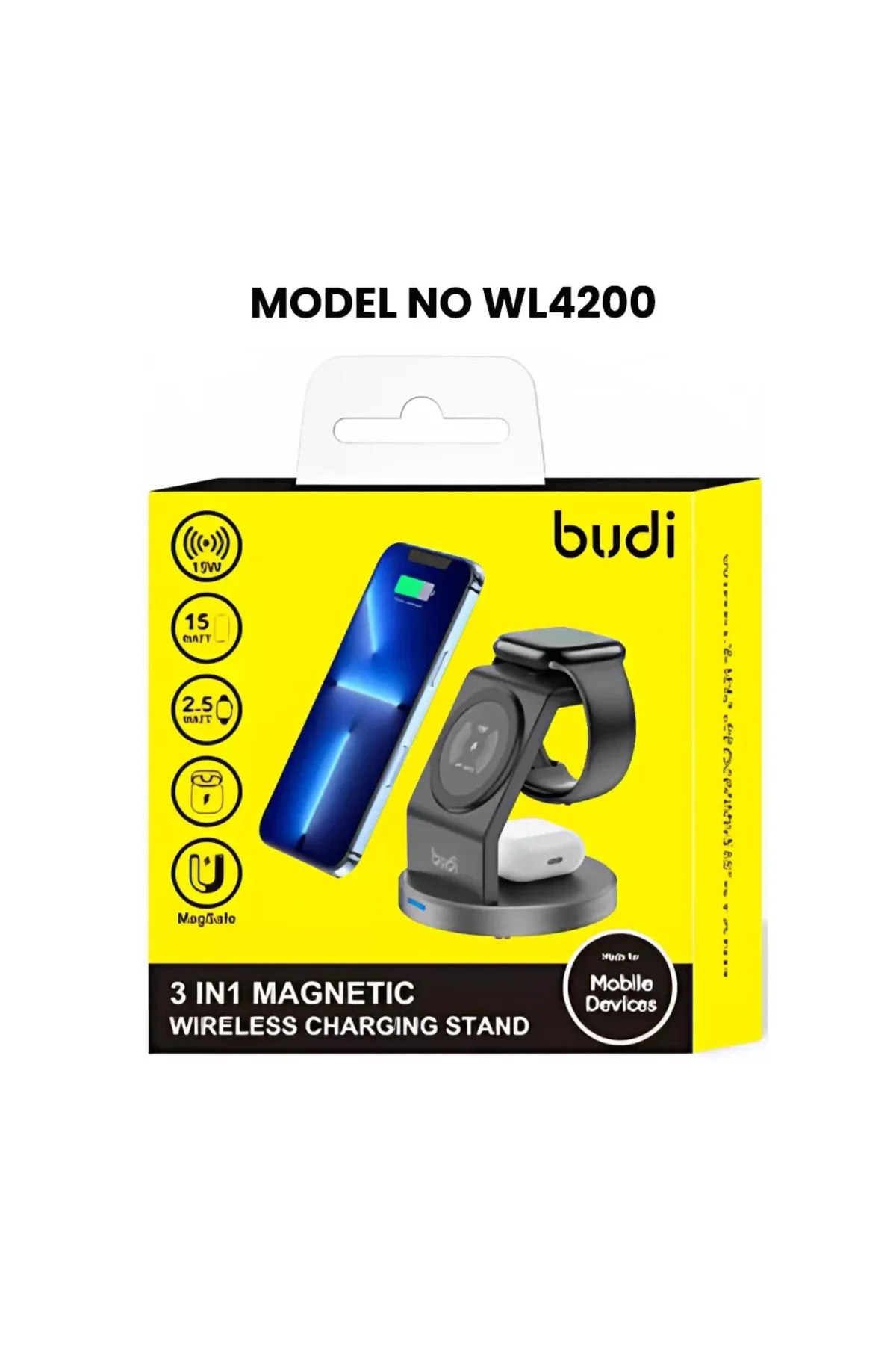 Budi 3-in-1 Kablosuz Şarj Ünitesi | Telefon, Kulaklık Ve Apple Wa