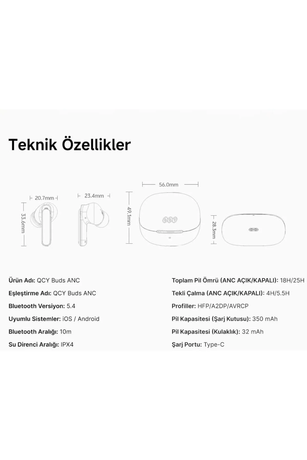 Buds Anc HT15 Bluetooth Kulaklık - 45 dB. ANC - 6 Mikrofon ENC - Çift Cihaz Gürültü E