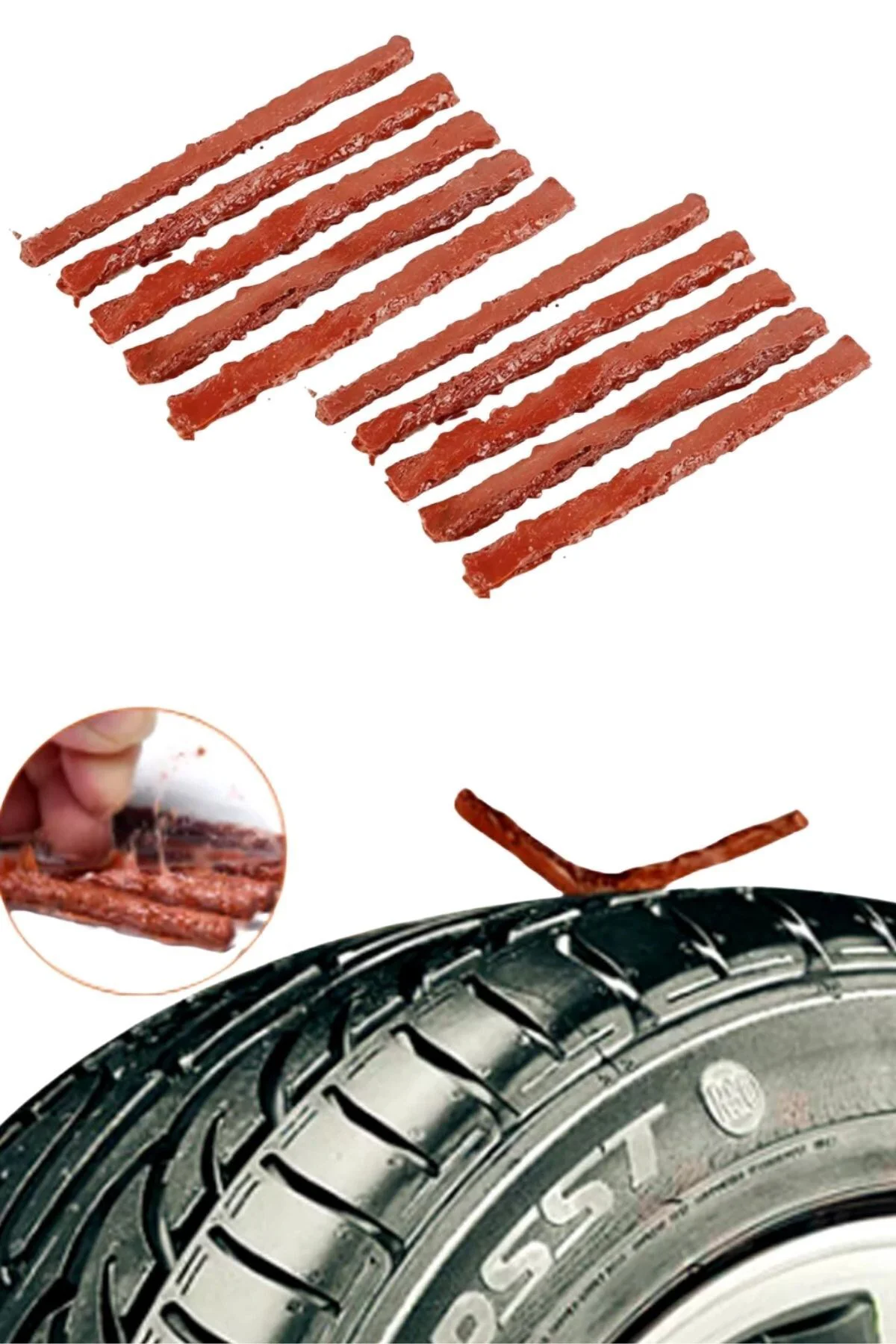BUFFER® 10 Adet Lastik Onarım İçin Lastik Tamir Fitili Yedek Last