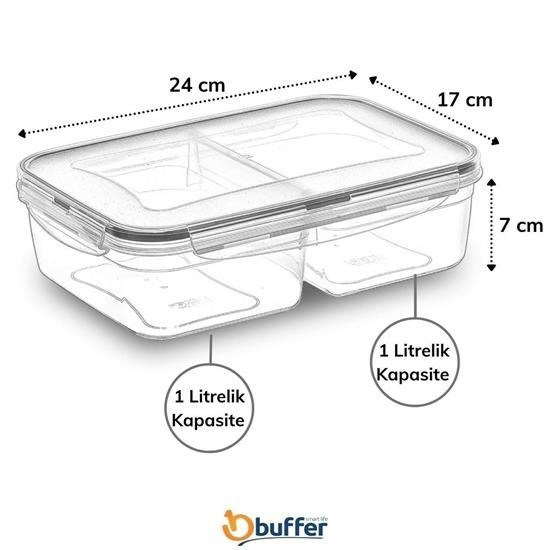 BUFFER® 2 Bölmeli 1+1 Litre Kilitli Kapaklı Erzak Saklama Kabı LC