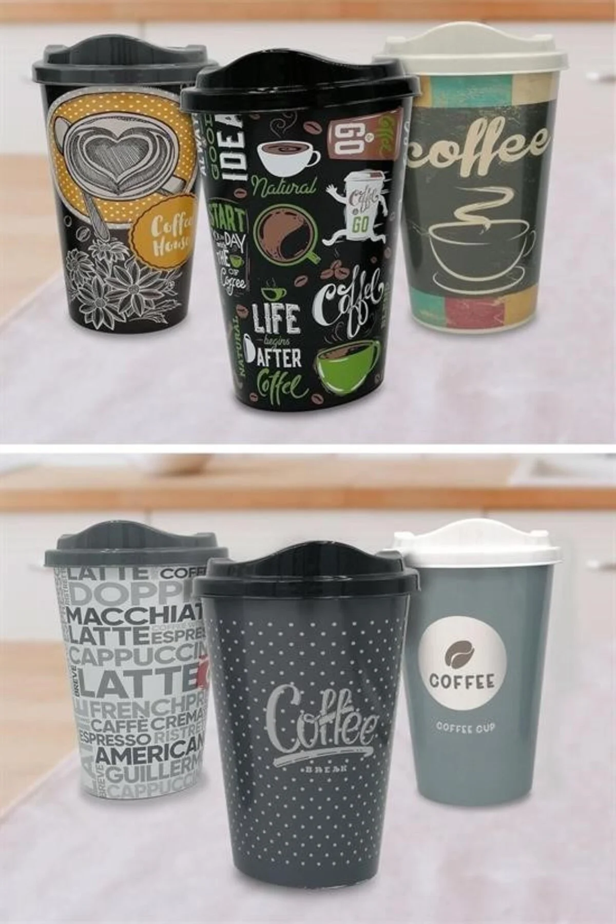 BUFFER® 3 Adet Kahve Bardağı Seti Dekoratif Plastik Kahve Muhafaz