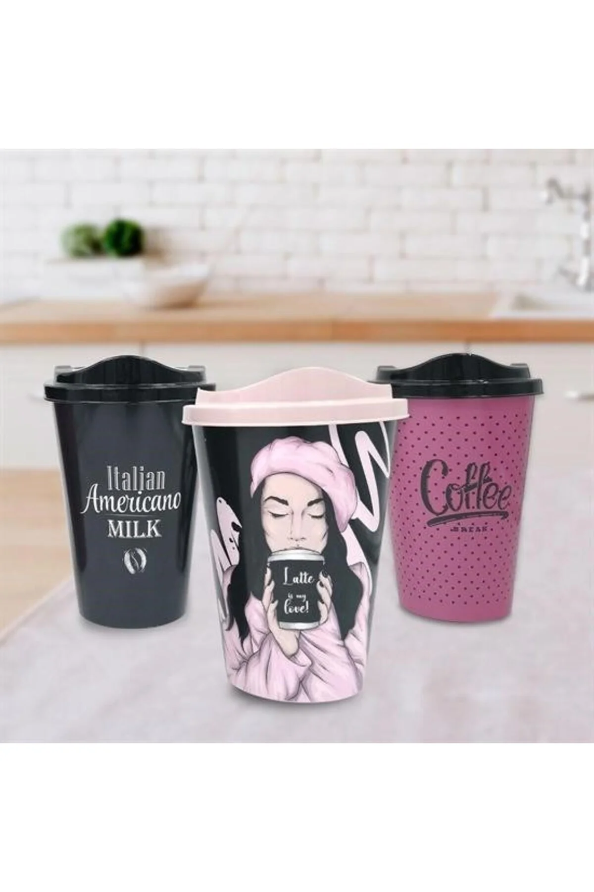 BUFFER® 3 Adet Kahve Bardağı Seti Dekoratif Plastik Kahve Muhafaz
