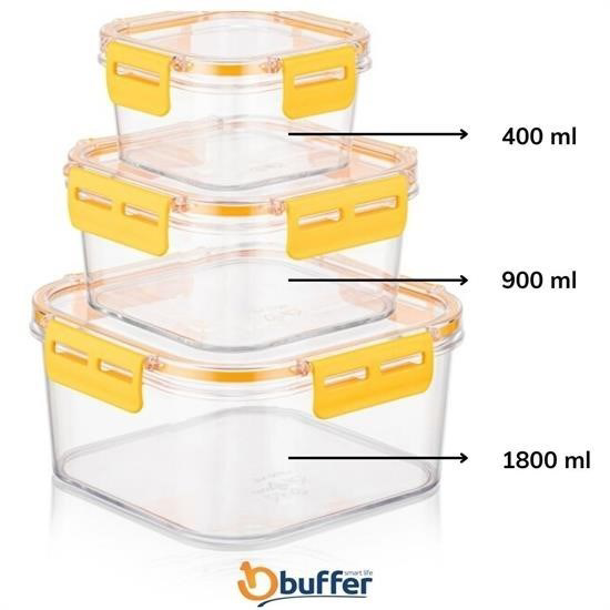 BUFFER® 3'lü Pratik Silikon Contalı Sızdırmaz Kapaklı Sağlam İsti