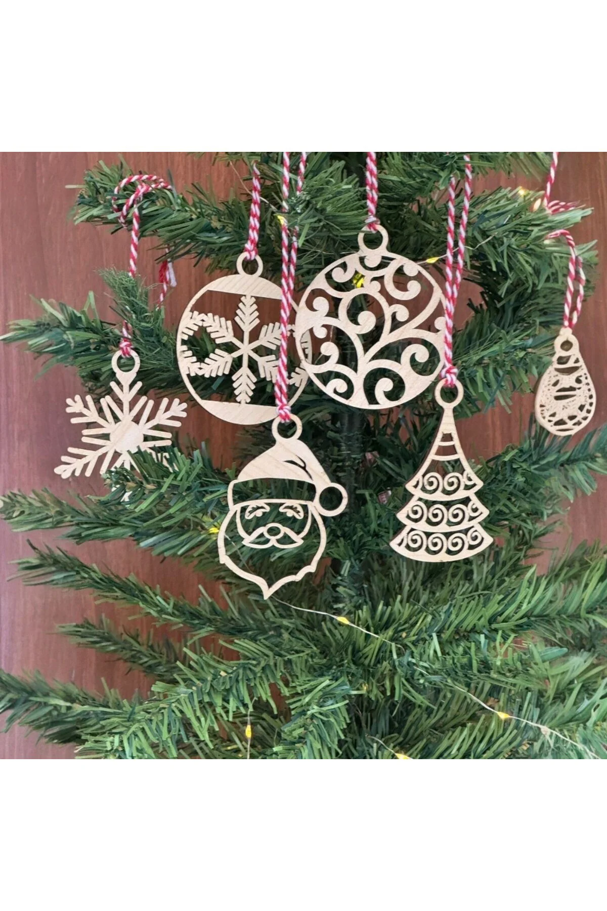 BUFFER® 6 Parça Kırmızı Beyaz İpli Noel Babalı ve Kar Tanesi Mode