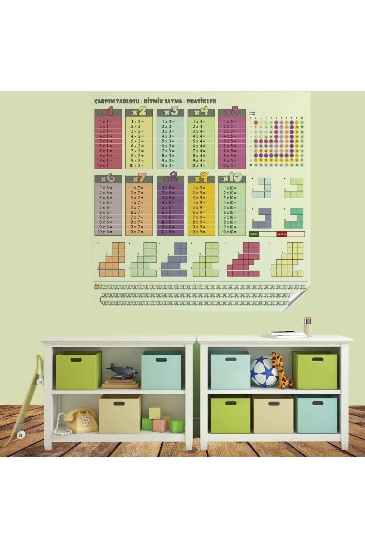 BUFFER® 70x70cm Statik İz Bırakmaz Kağıt Renkli Çarpım Tablosu