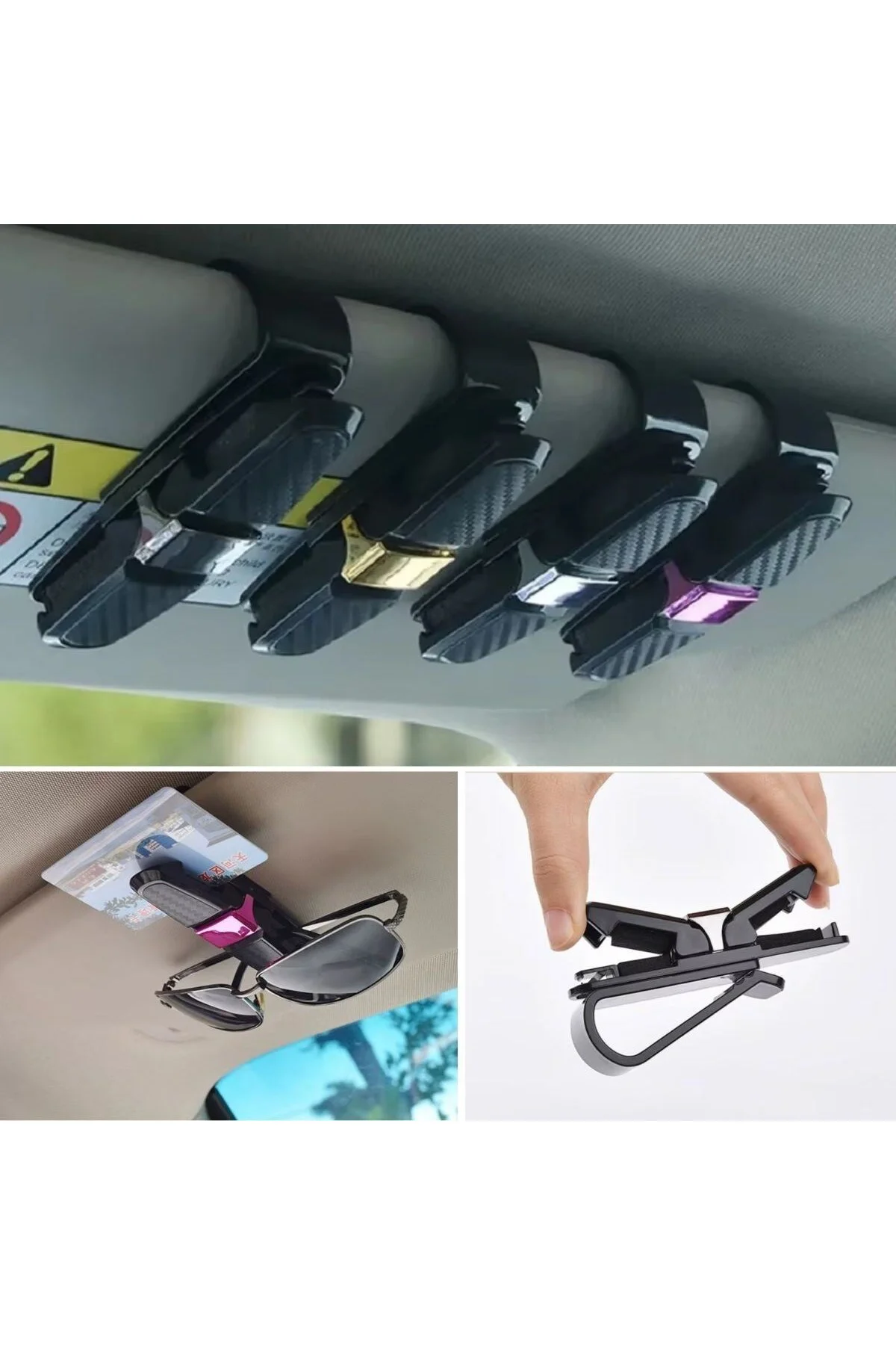 BUFFER® Araç İçi Güneşliğe Takılan 2'li Gözlük,Kart,Para Takmalık