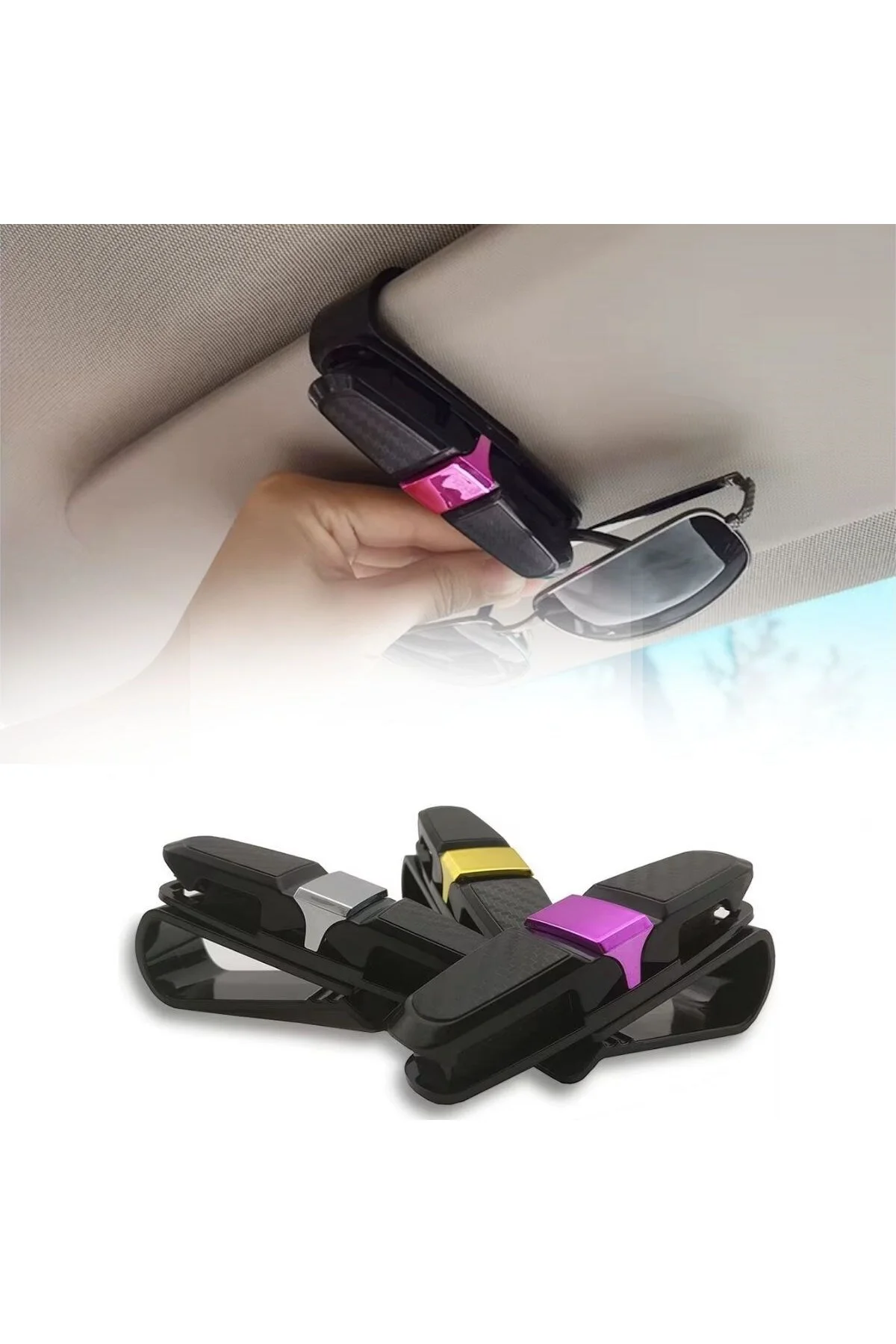 BUFFER® Araç İçi Güneşliğe Takılan 2'li Gözlük,Kart,Para Takmalık