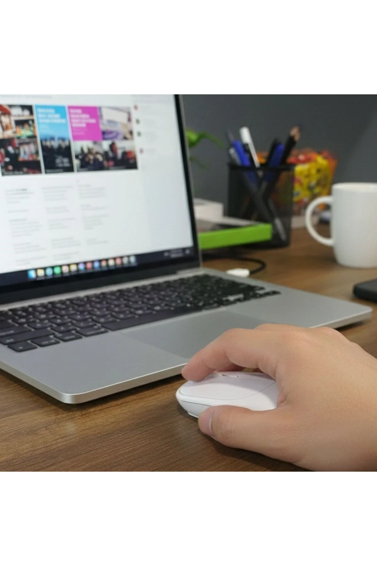 BUFFER® Beyaz Renkli Ergonomik Sessiz Kablosuz Mouse – USB Alıcıl