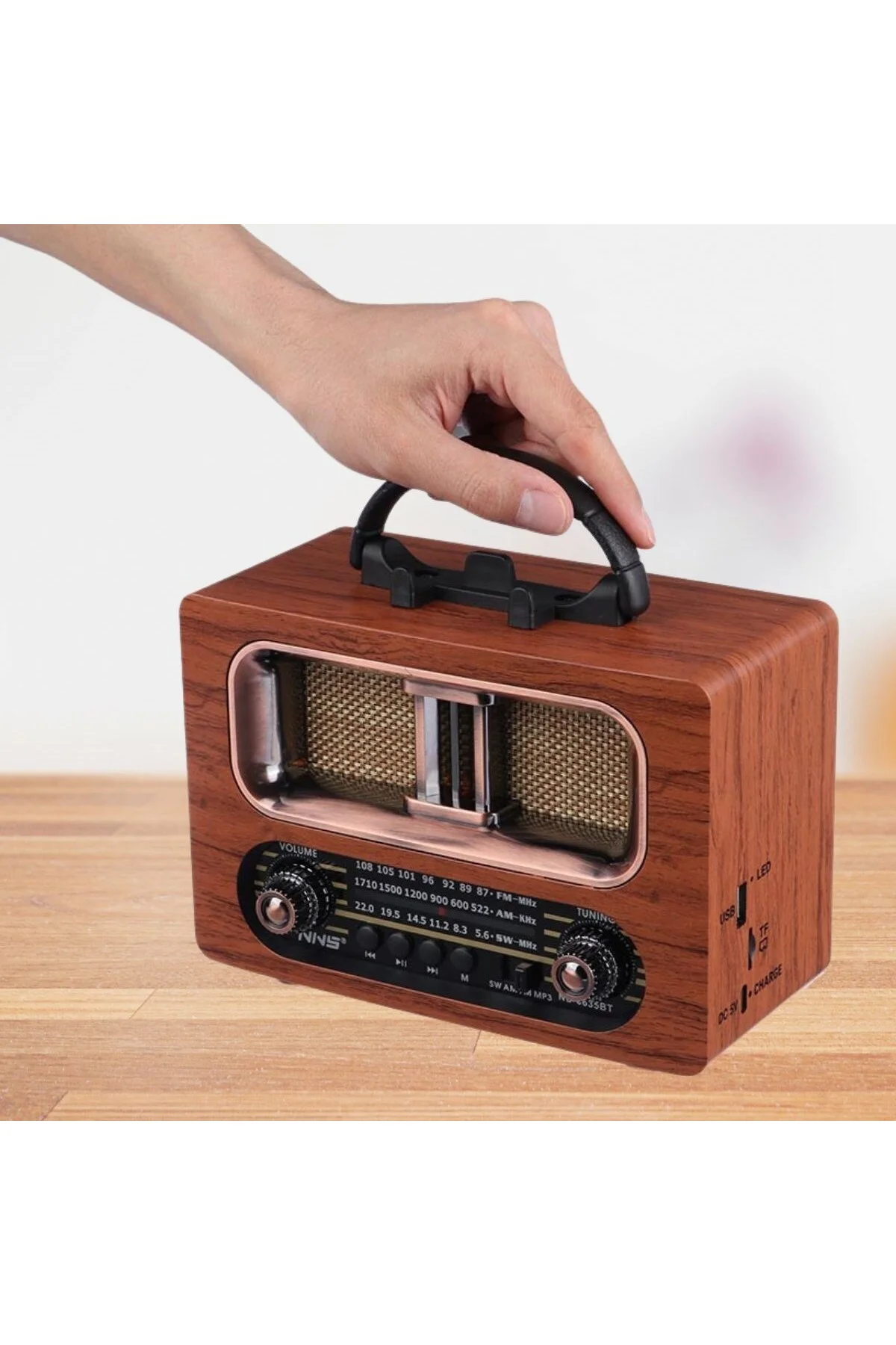 BUFFER® Büyük Boy Retro, Nostaljik, Ahşap Tasarım Bluetooth Hopar