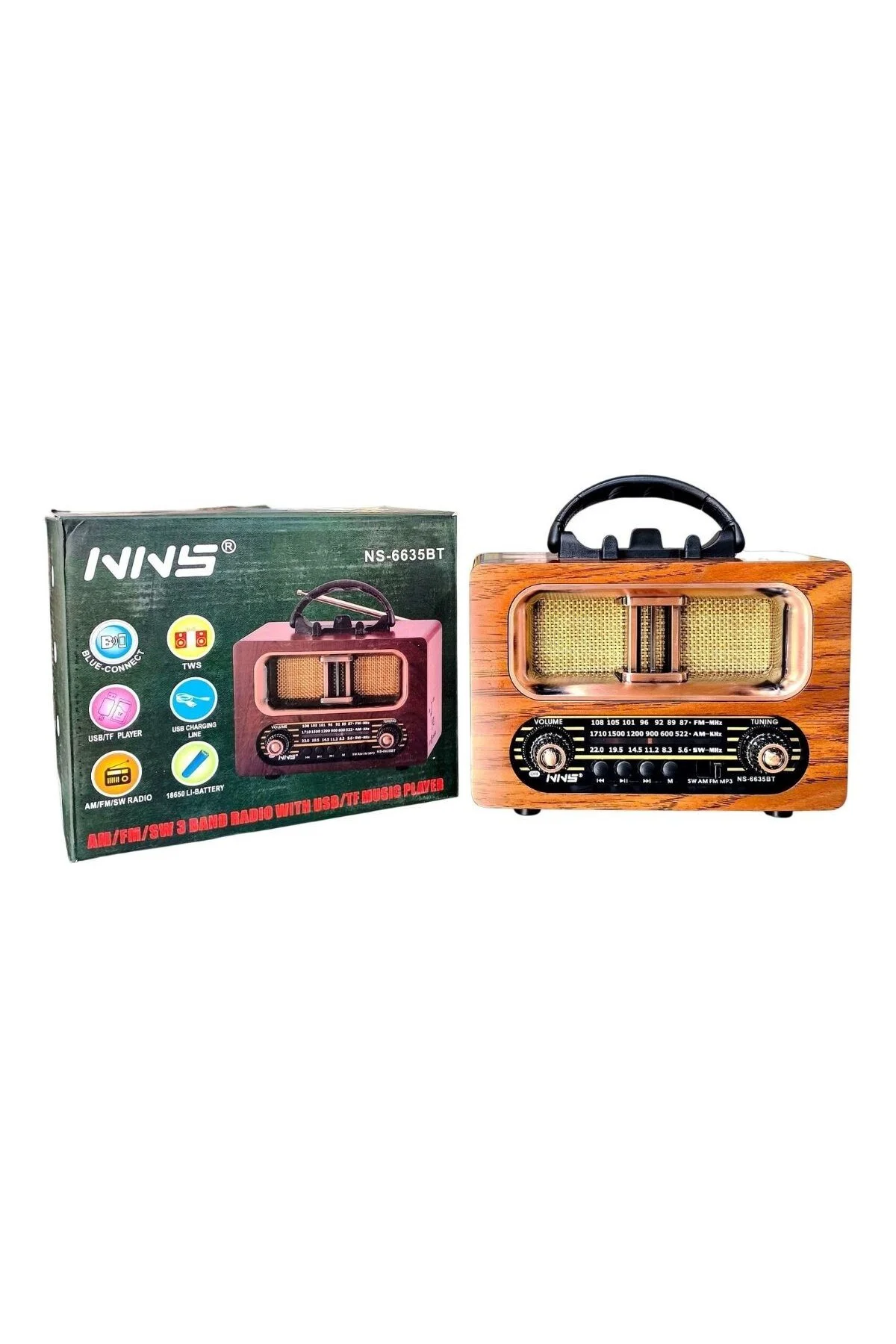 BUFFER® Büyük Boy Retro, Nostaljik, Ahşap Tasarım Bluetooth Hopar