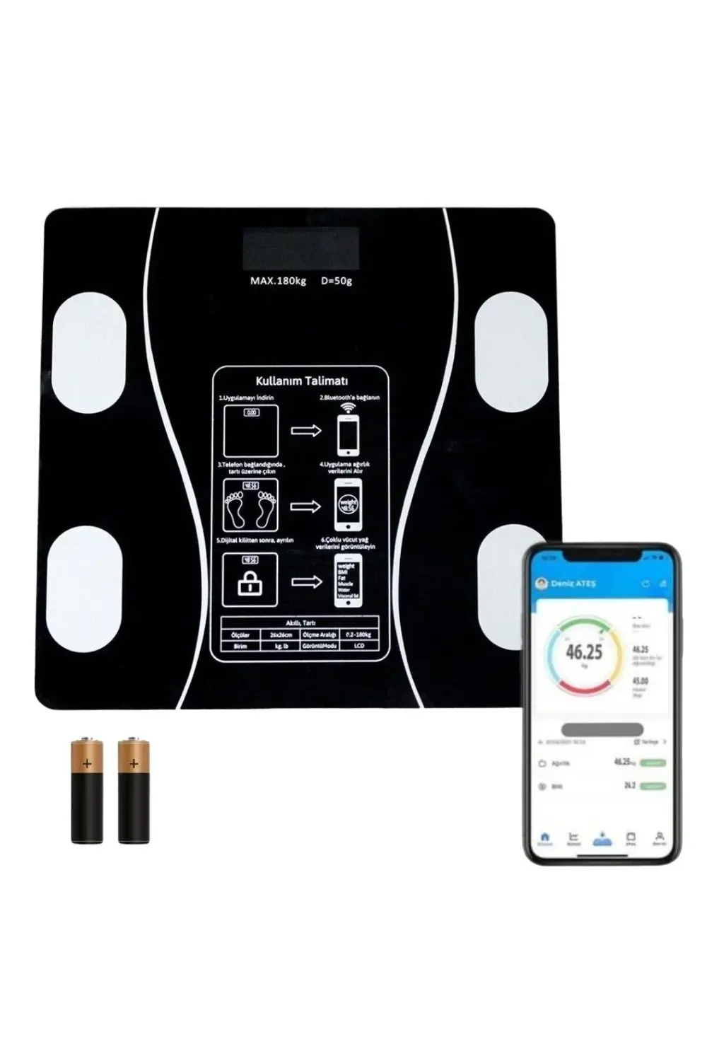 Buffer® Dijital Baskül Yağ Ölçer Fonksiyonlu Akıllı Baskül Blueto