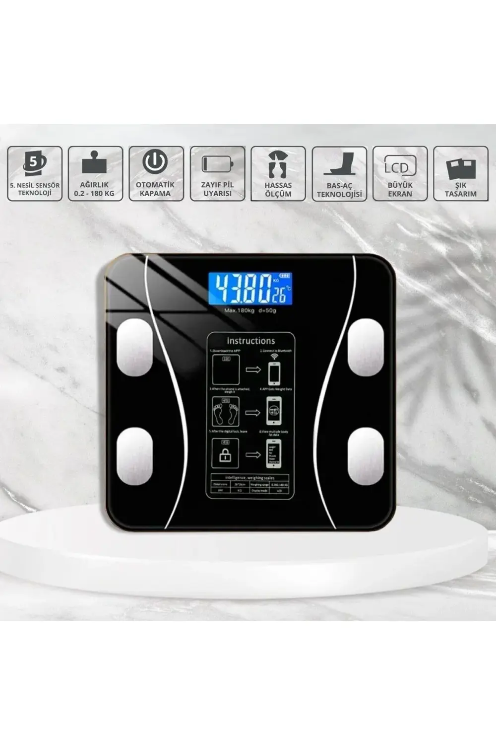 Buffer® Dijital Baskül Yağ Ölçer Fonksiyonlu Akıllı Baskül Blueto