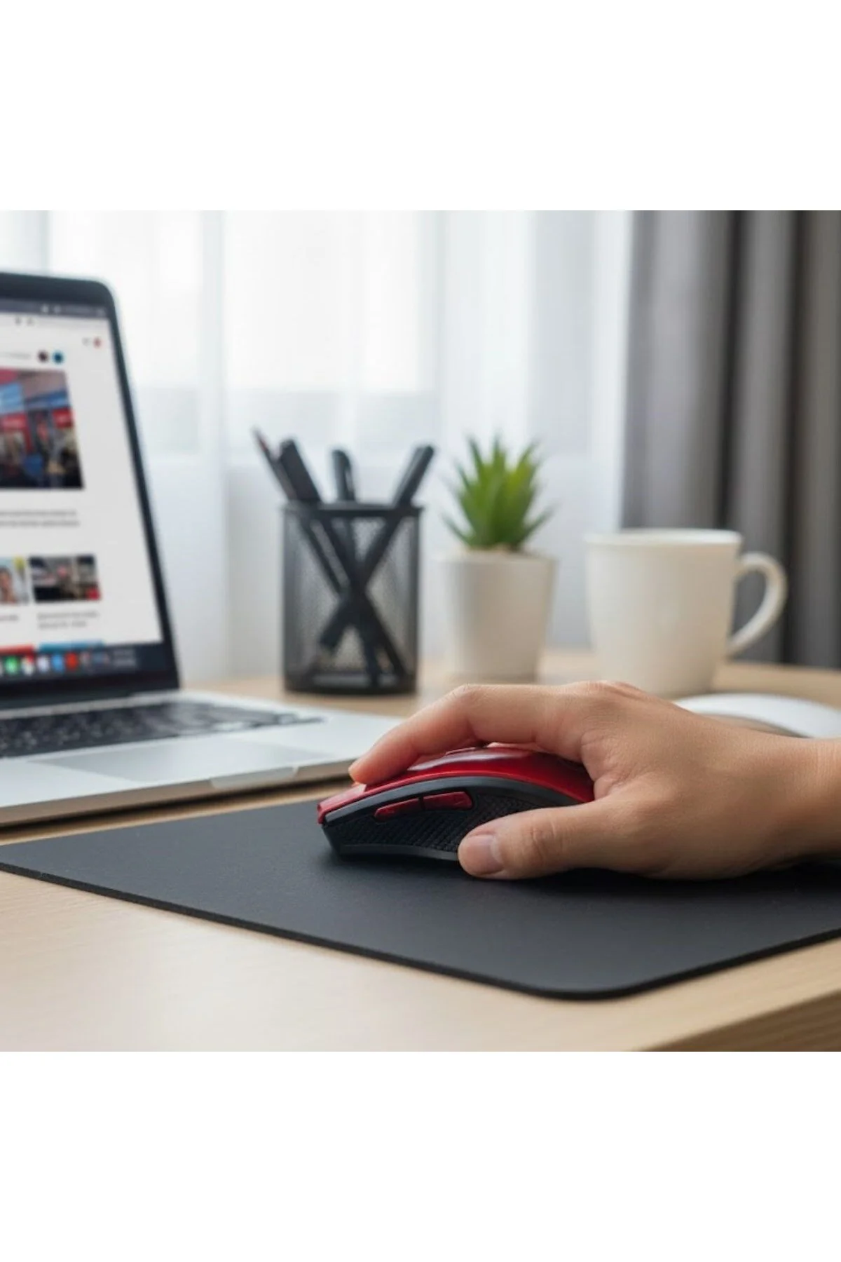 BUFFER® Kırmızı Renkli Baş Parmak Destekli Ergonomik Sessiz Kablo