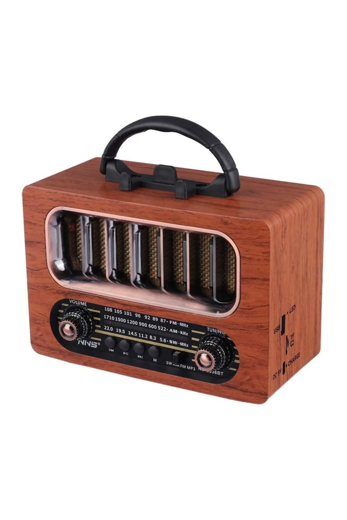 BUFFER® Orta Boy Retro Ahşap Tasarım Bluetooth Hoparlörlü Radyo –