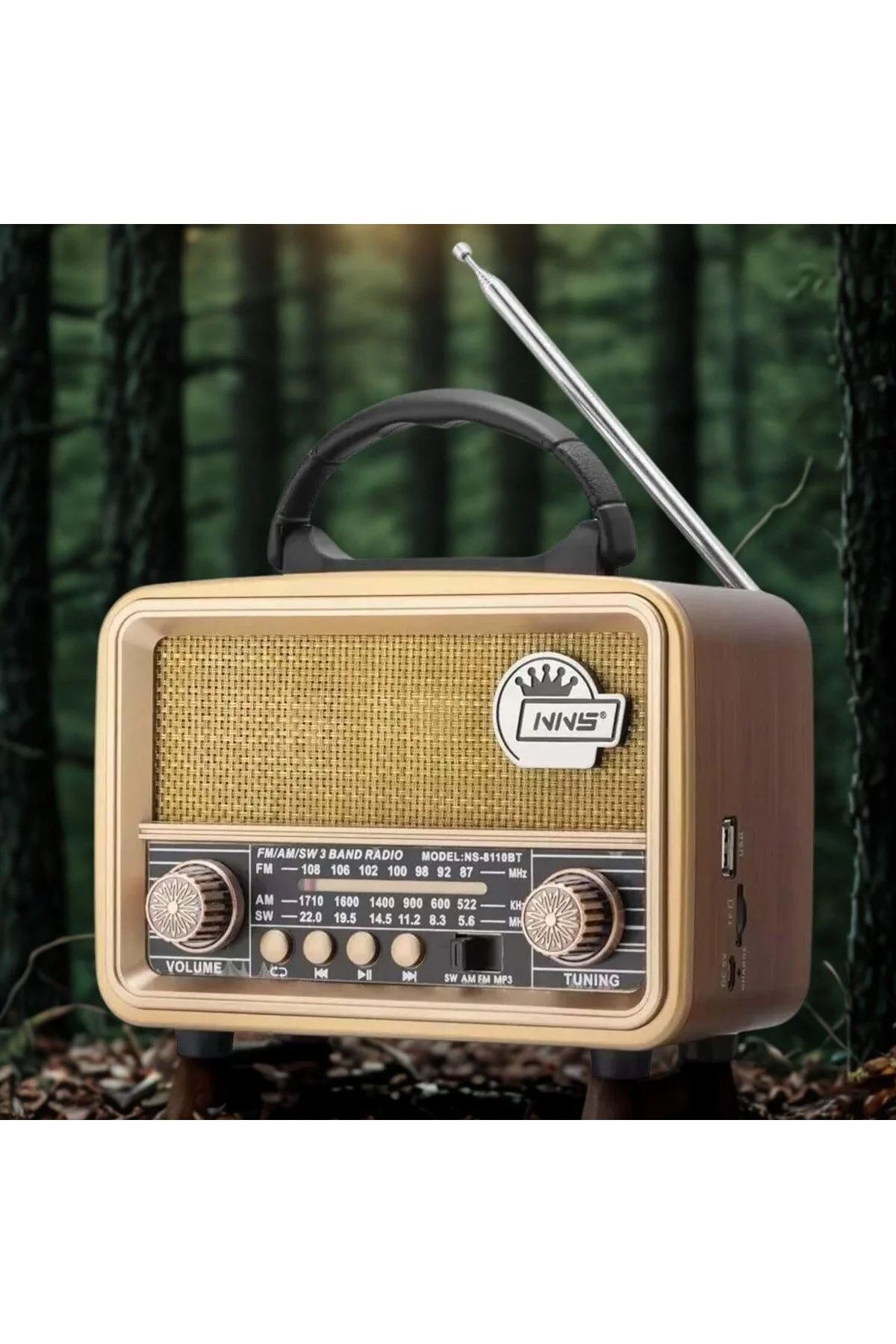 BUFFER® Orta  Boy Retro, Nostaljik, Ahşap Tasarım Bluetooth Hopar