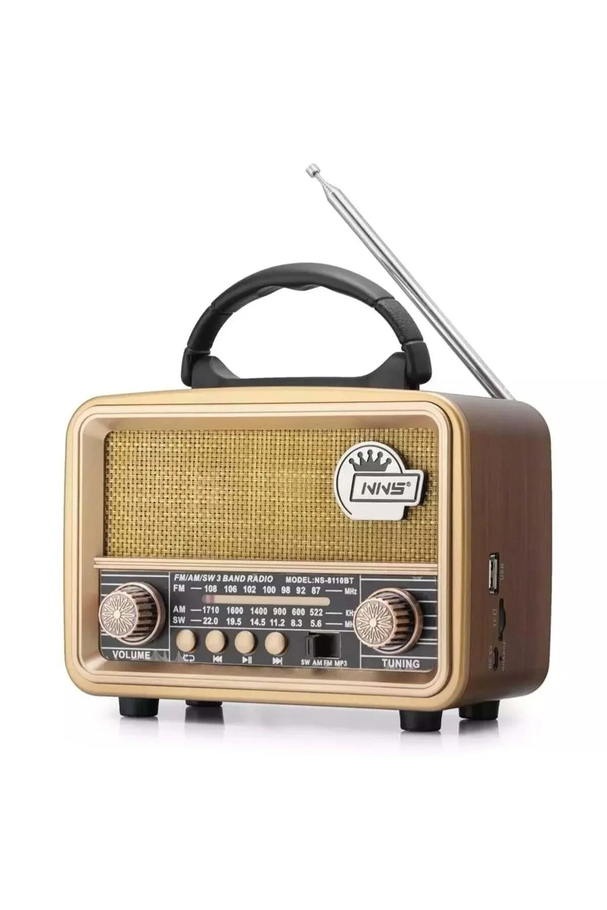 BUFFER® Orta  Boy Retro, Nostaljik, Ahşap Tasarım Bluetooth Hopar