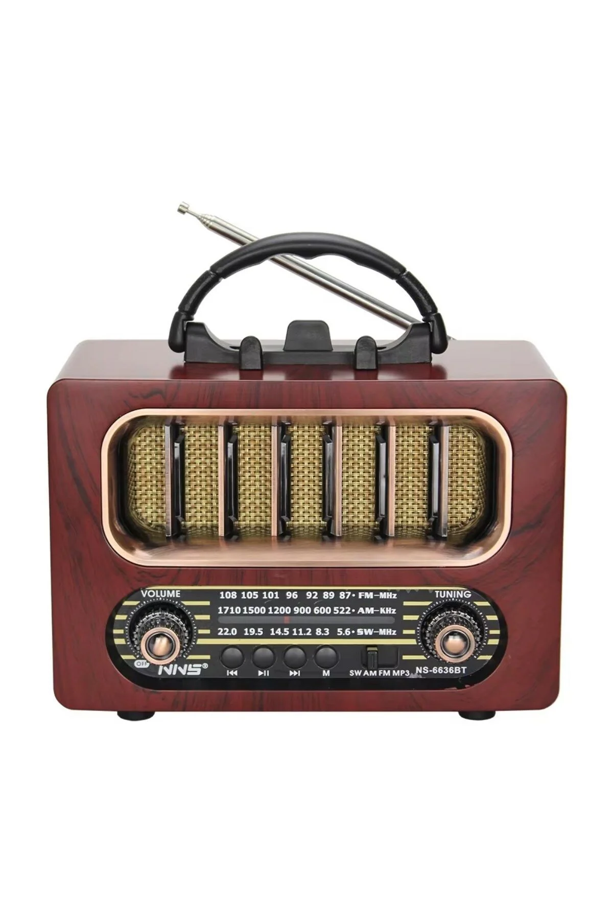 BUFFER® Orta Boy Retro Ahşap Tasarım Bluetooth Hoparlörlü Radyo –