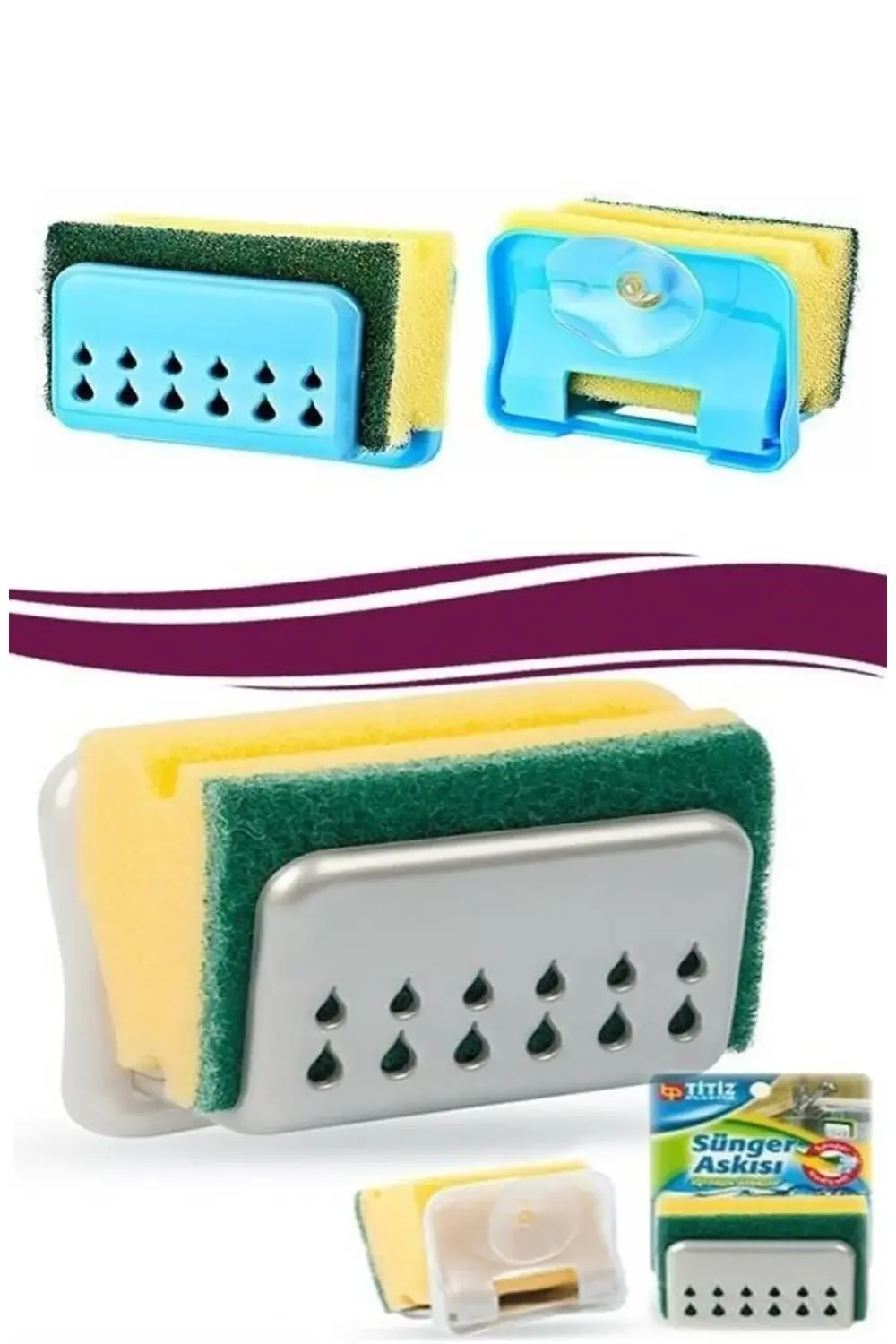 BUFFER® Pratik Mutfak Lavabo Vantuzlu Bulaşık Süngeri Askısı Apar