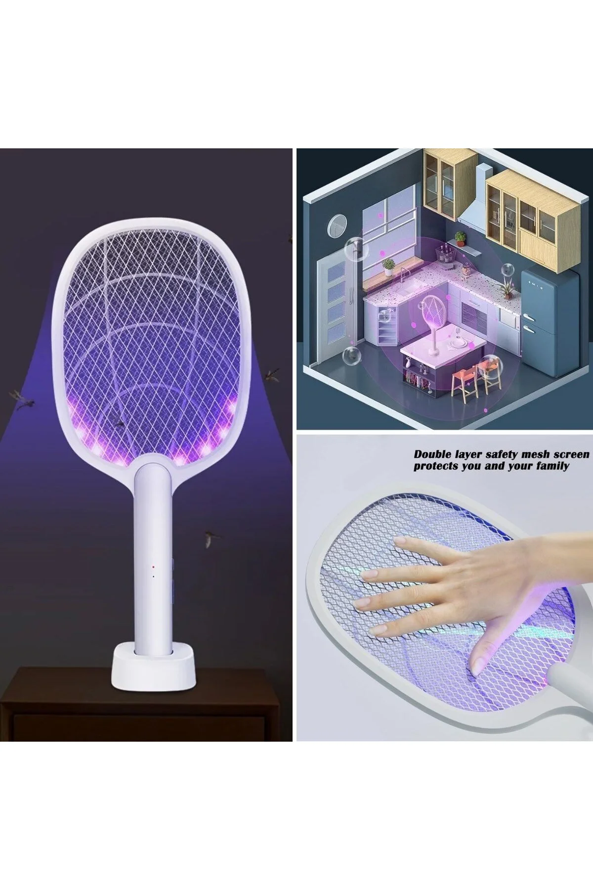 BUFFER® Şarjlı Sinek Öldürücü Masaüstü Standlı,Mor Işık Sinek Kov