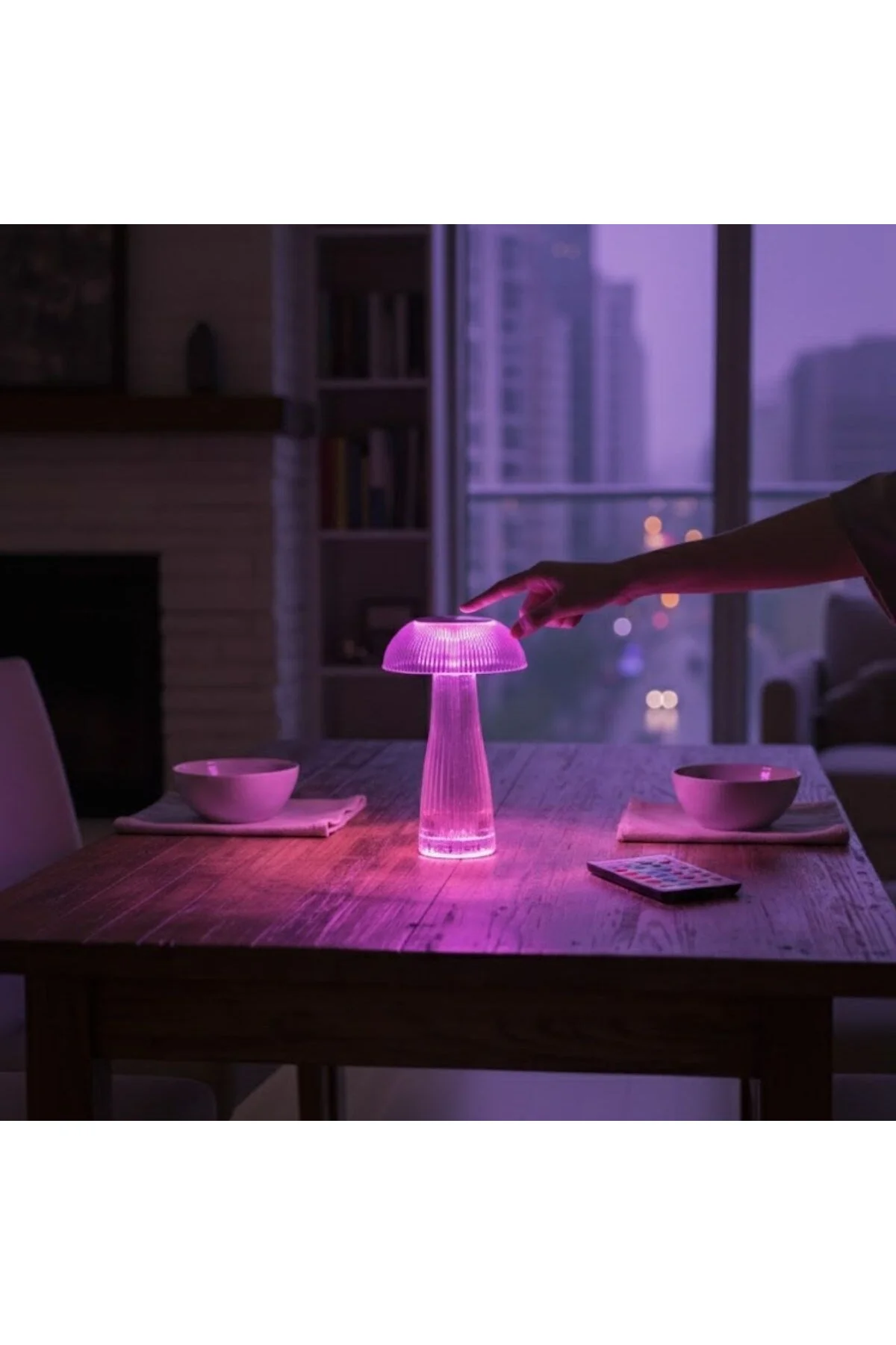BUFFER® Şeffaf Mantar Model LED Masa Lambası –Kumandalı Şarjlı, Dokunmatik, Rengarek Işık Modlu Dekoratif Gece Lambası - Görsel 3