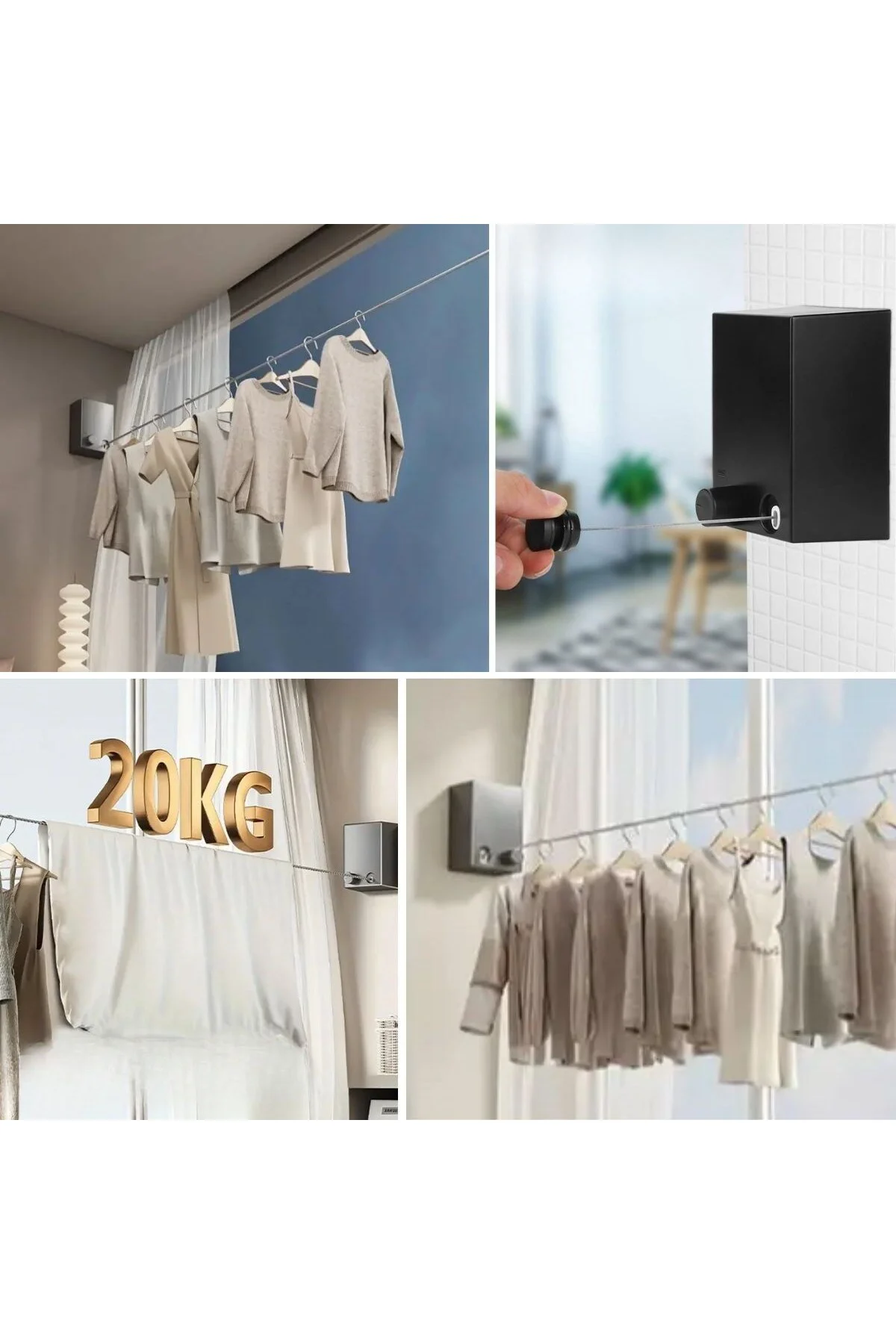 BUFFER® Teleskopik Çamaşır Kurutma Askısı, Pratik Geri Çekilebili