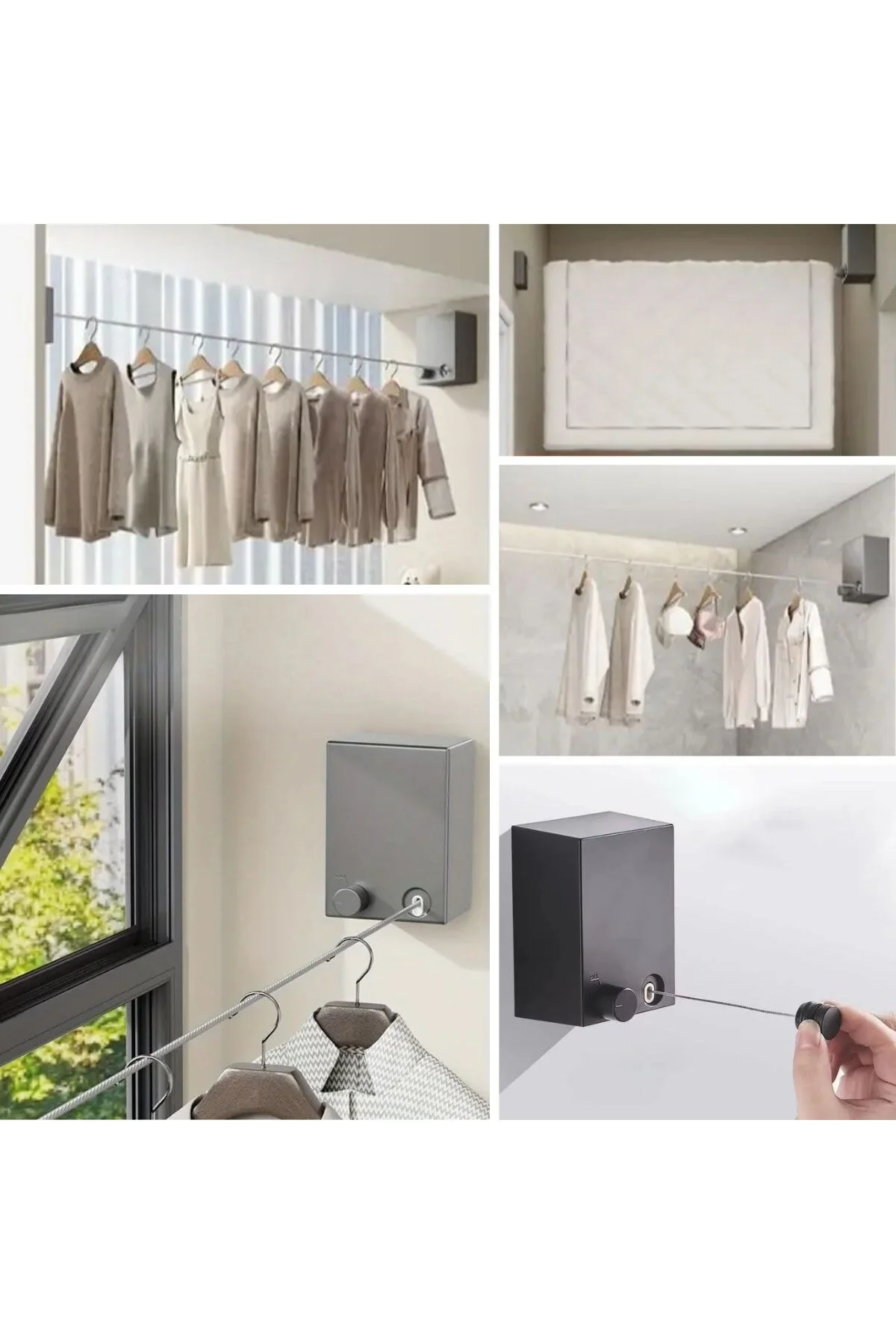 BUFFER® Teleskopik Çamaşır Kurutma Askısı, Pratik Geri Çekilebili