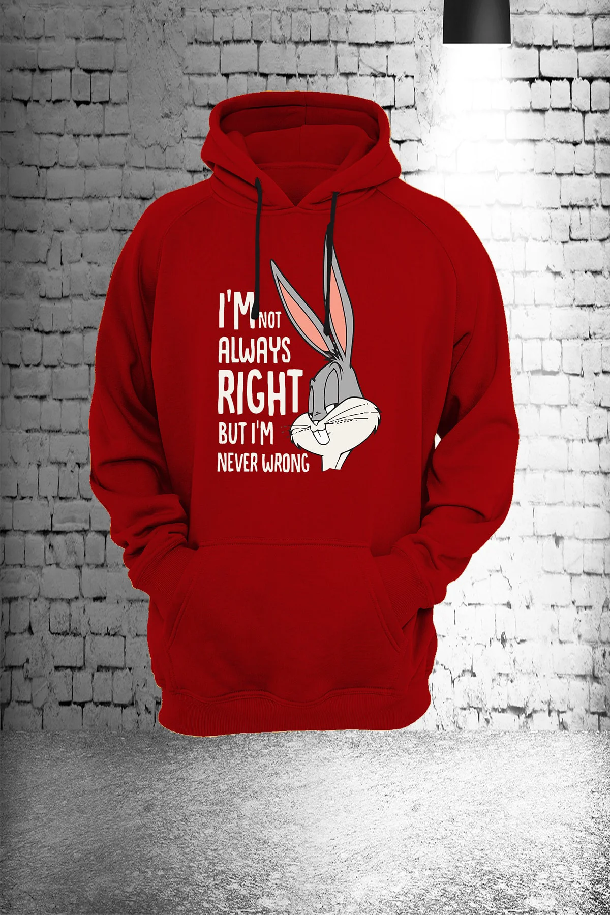Buggs Bunny Baskılı 3 İpli Şardonlu Kalın  Polar Kırmızı Sweatshirt
