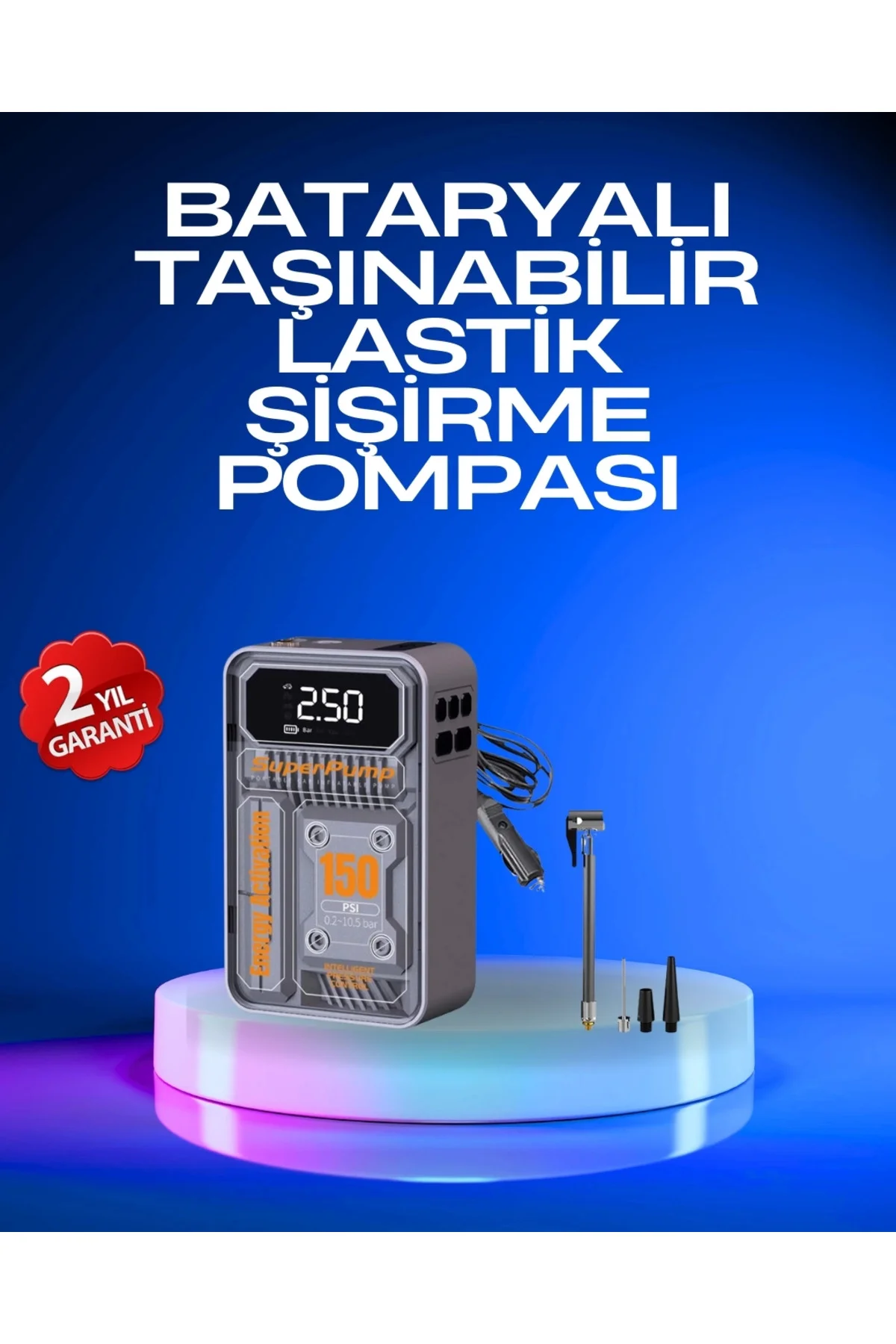 Buğz 6000Mah Bataryalı Led Ekranlı Akıllı Hava Kompresörü