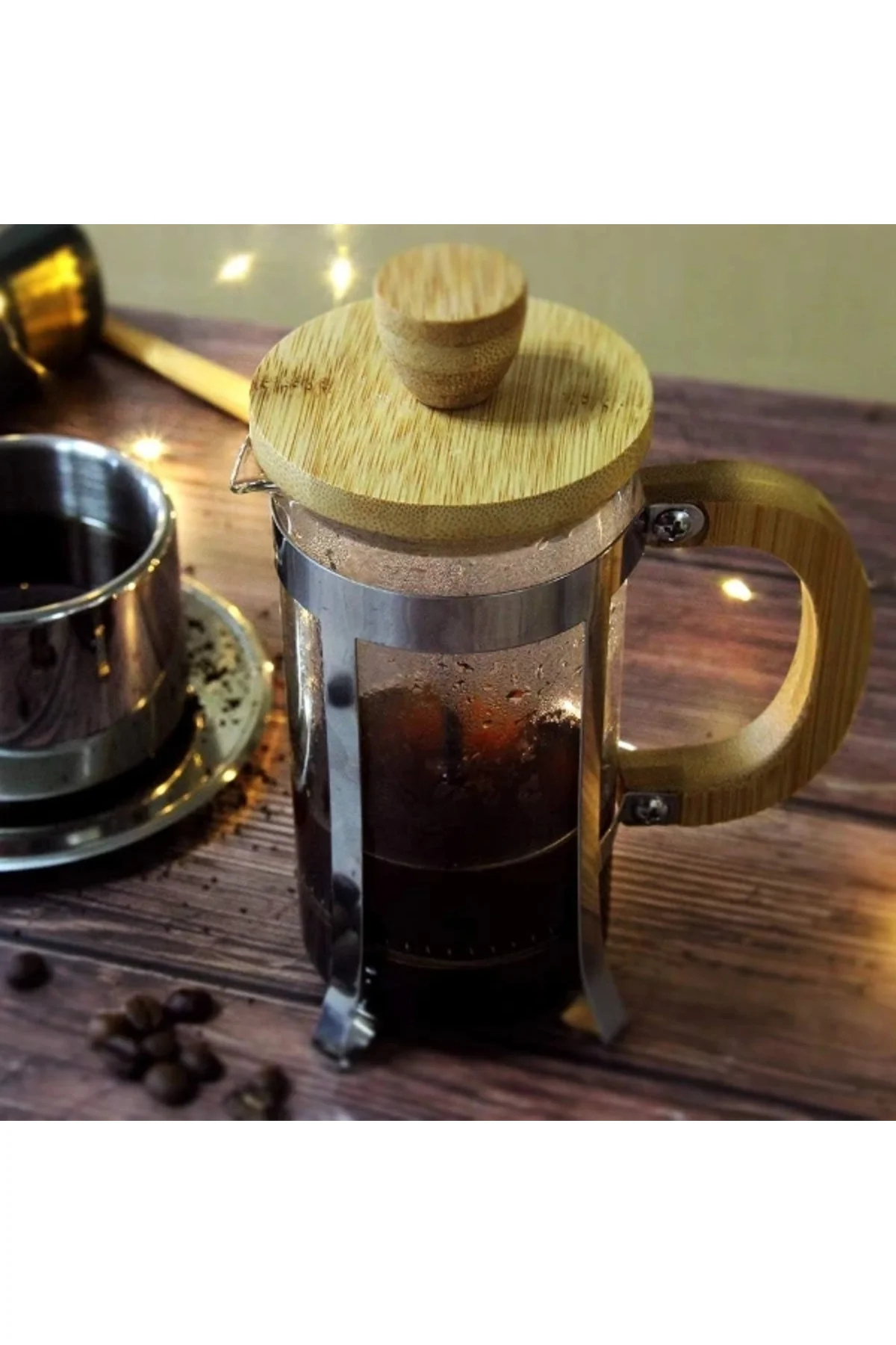 Buğz Ahşap Detaylı 350 Ml Cam French Press