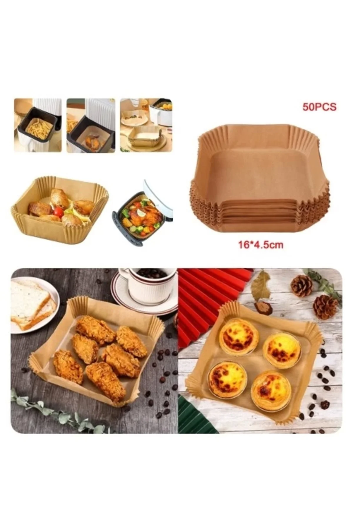 Buğz Büyük Boy Air Fryer Fritöz Pişirme Kağıdı 50 Adet