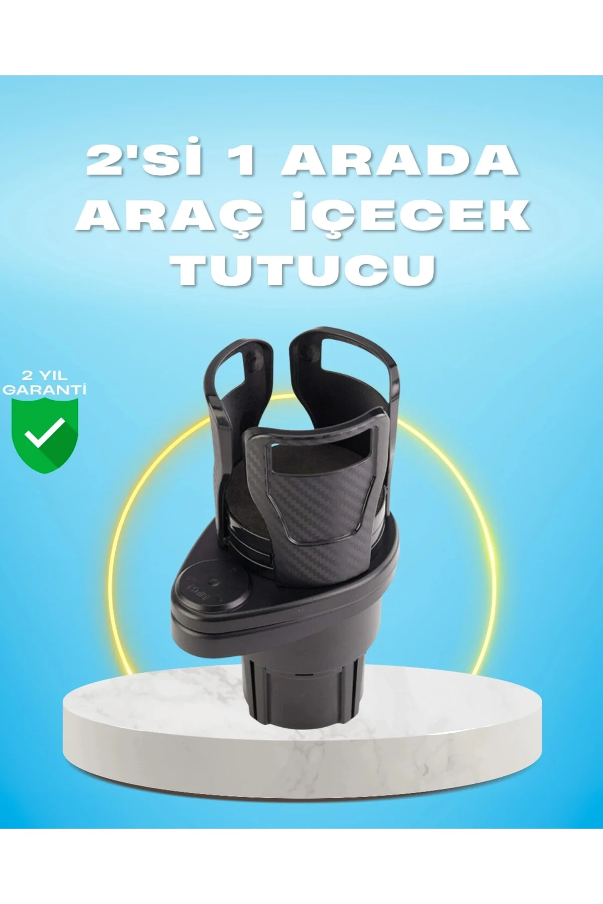 Buğz Çiftli Araba Bardak Tutucu Karbon Fiber Görünümlü 360° Ayarlı