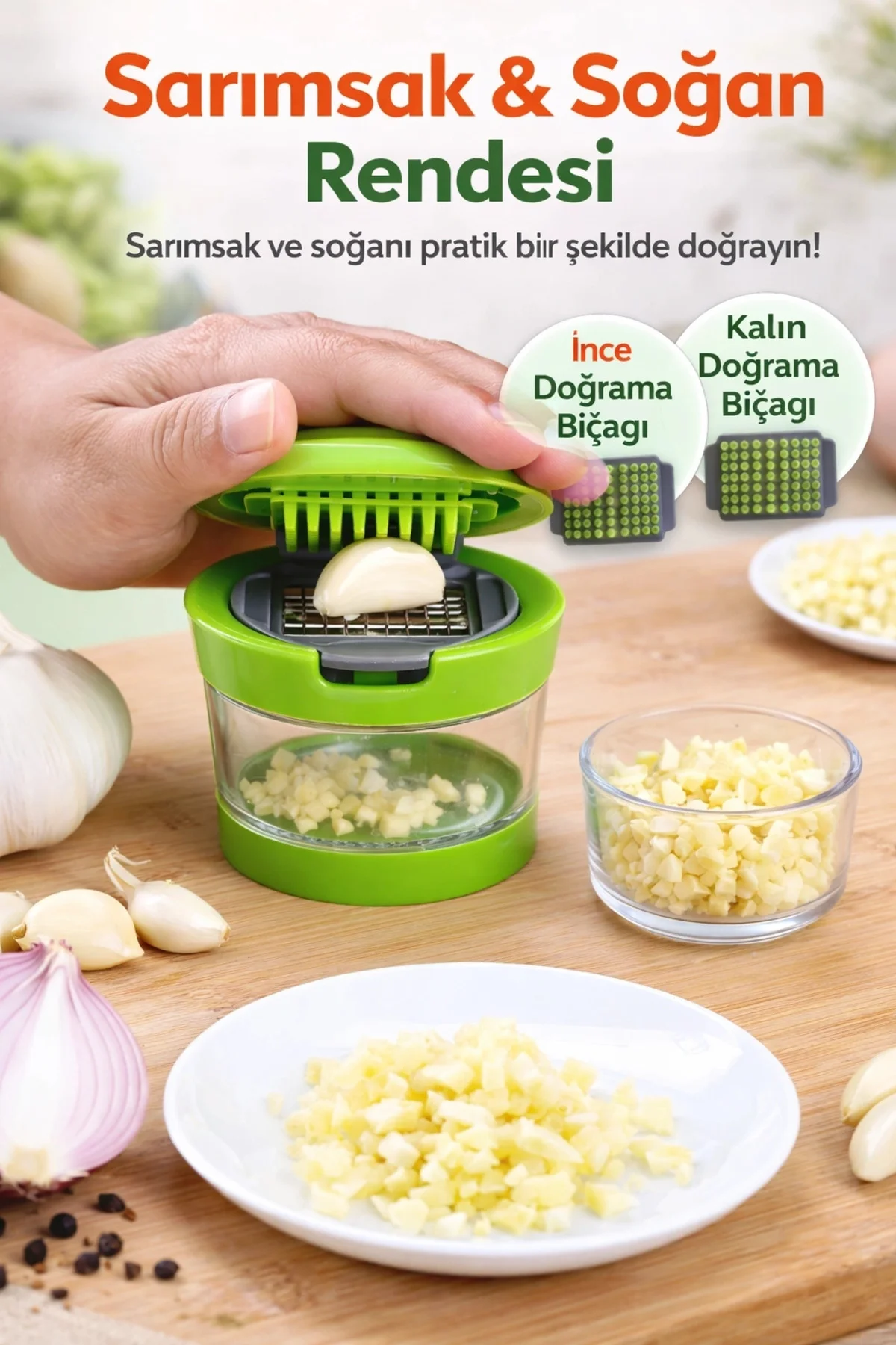 Buğz Çıkarılabilir Hazneli Kapaklı Pratik Sarımsak Ve Soğan Doğra