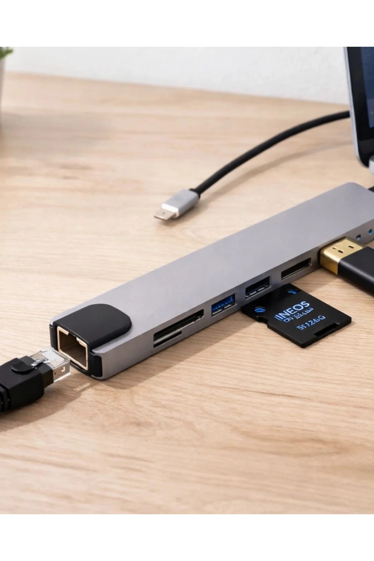 Buğz Çok Fonksiyonlu Type C Hub Usb Hdmi Ethernet Kart Okuyucu