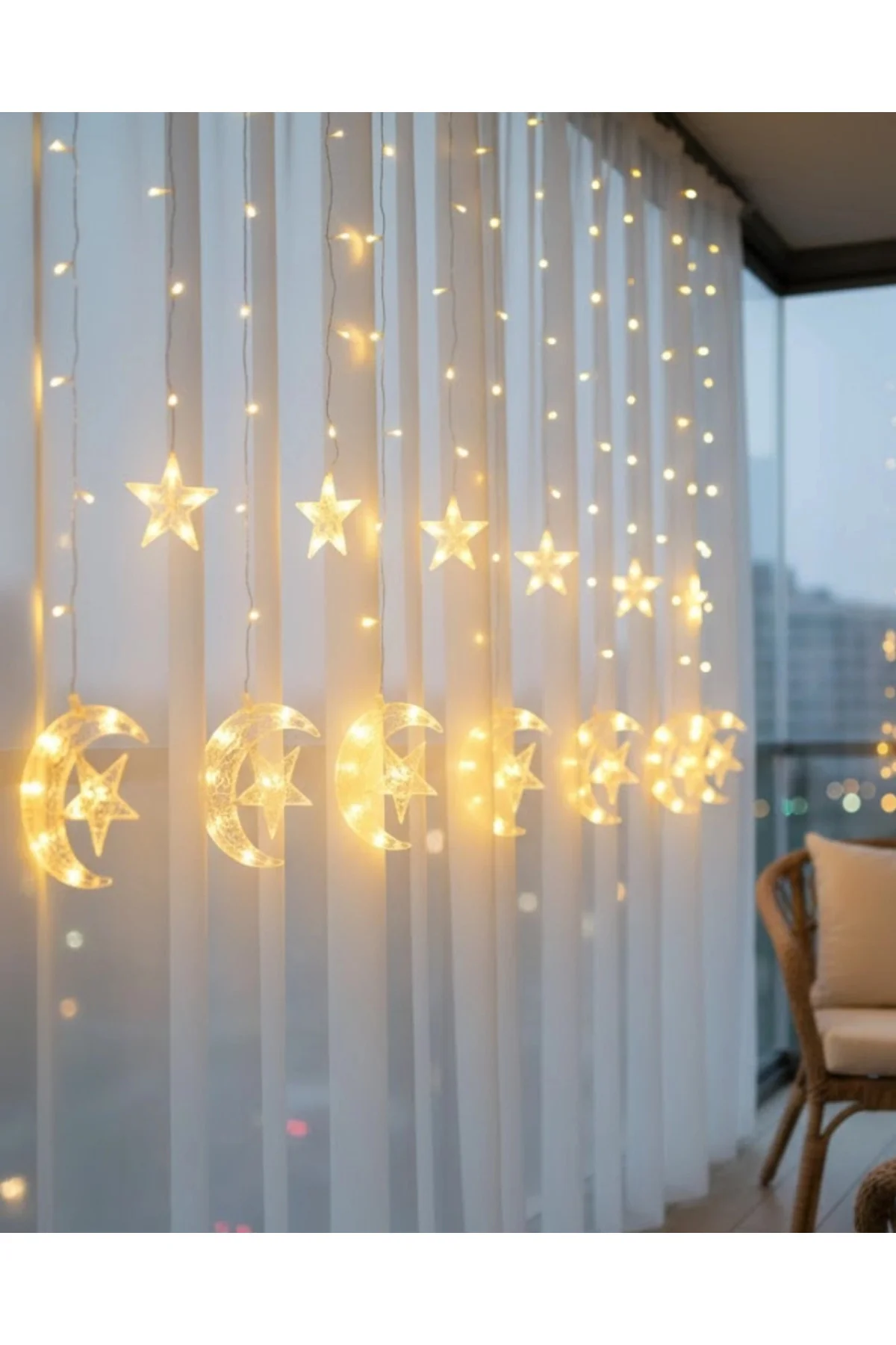 Buğz Hilal Yıldız Led Perde Işık Balkon Pencere Ve Oda Dekorasyonu