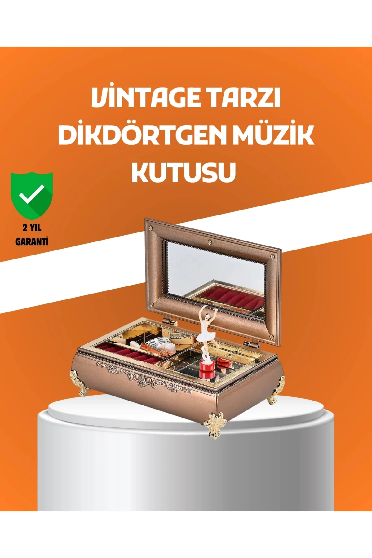 Buğz Müzikli Balerin Figürlü Takı Kutusu Piyano Desenli Dekoratif