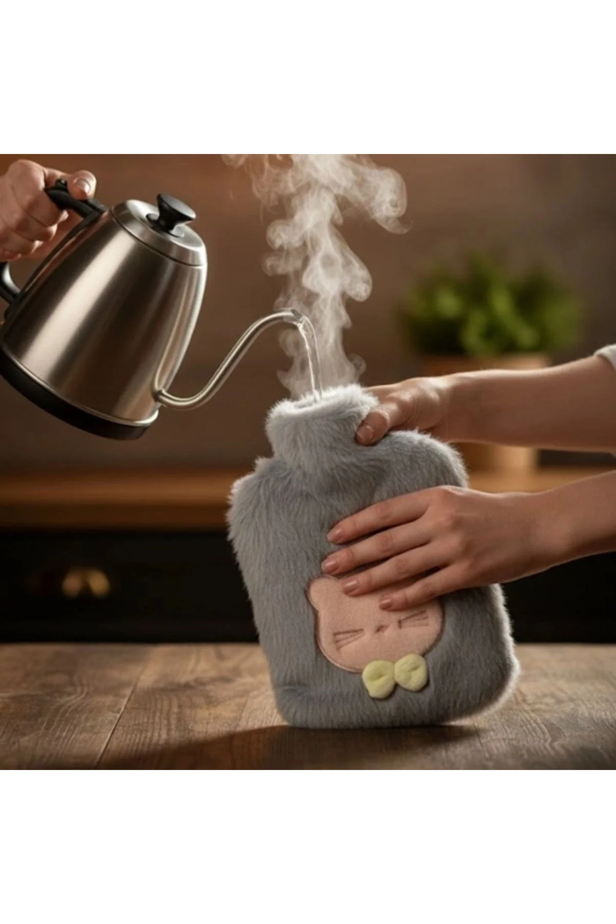 Buğz Papyonlu Kedi Figürlü Peluş Sıcak Su Torbası 1 Litre
