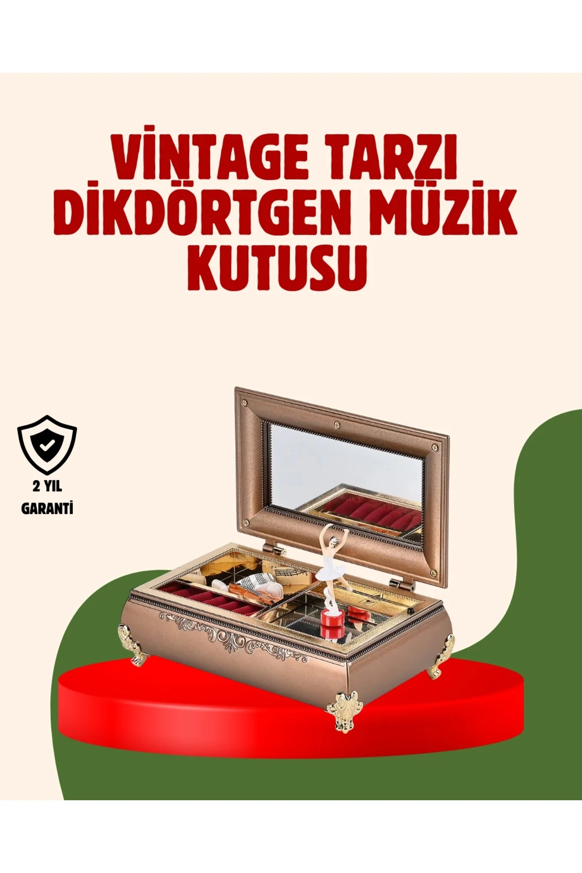Buğz Piyano Şeklinde Balerinli Müzik Kutusu Takı Bölmeli Model